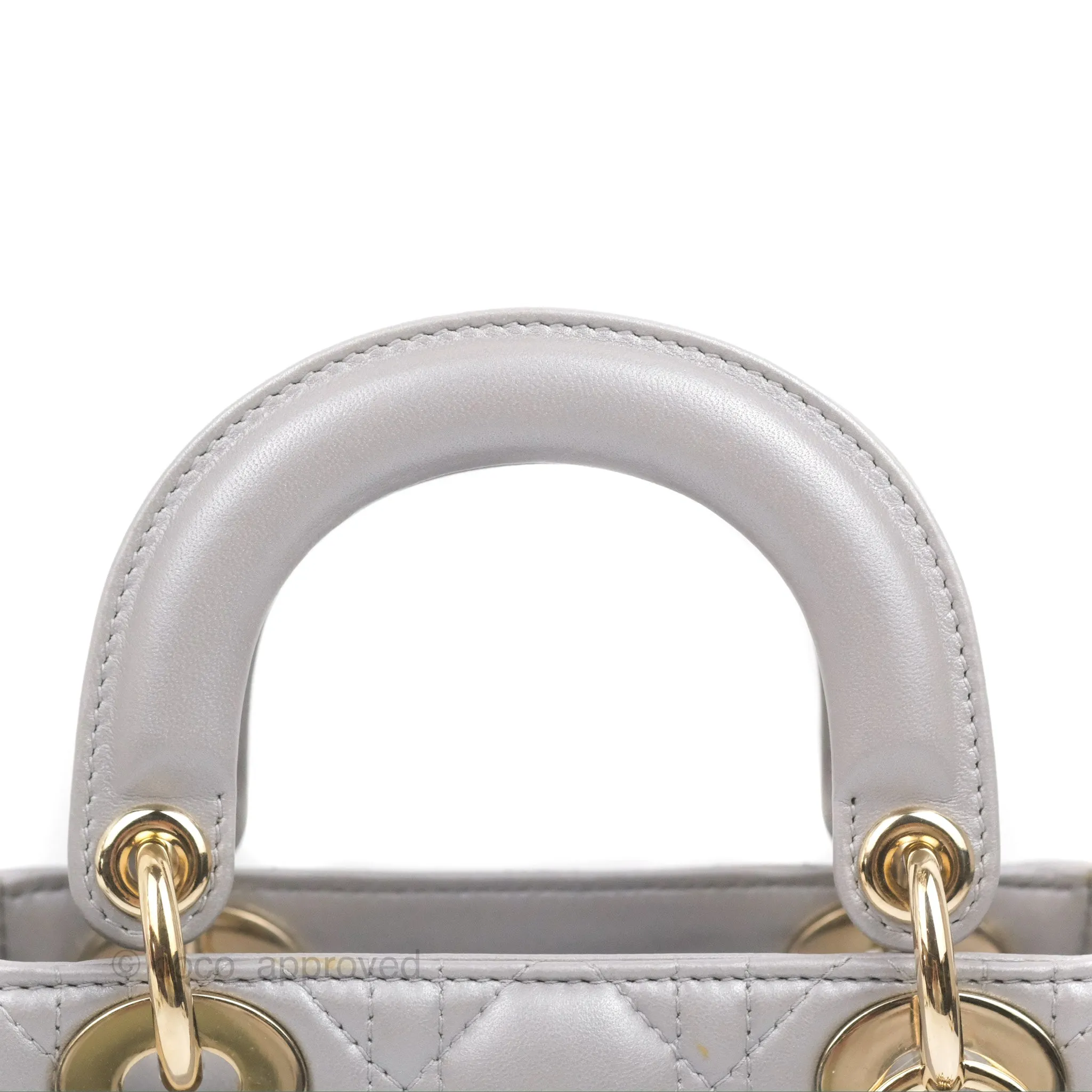 Christian Dior Calfskin Cannage Mini Lady Dior Grey Gold Hardware