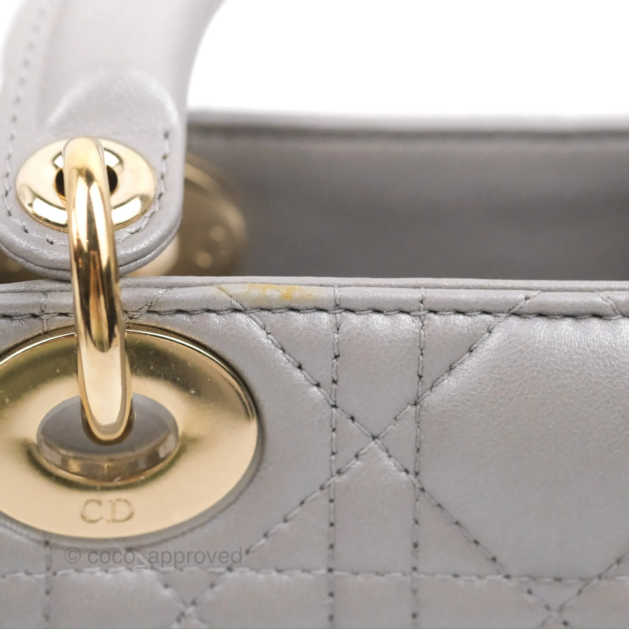 Christian Dior Calfskin Cannage Mini Lady Dior Grey Gold Hardware