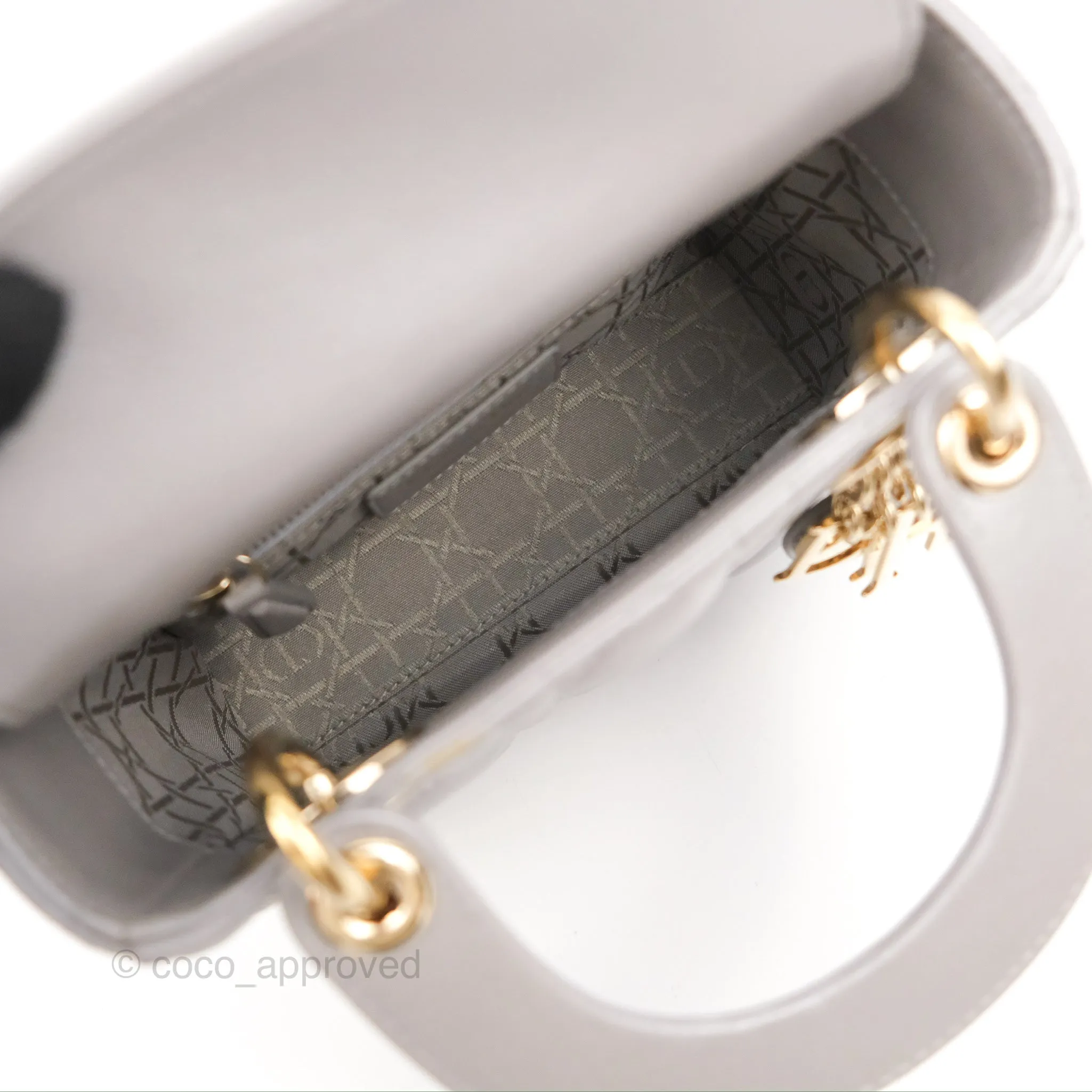 Christian Dior Calfskin Cannage Mini Lady Dior Grey Gold Hardware