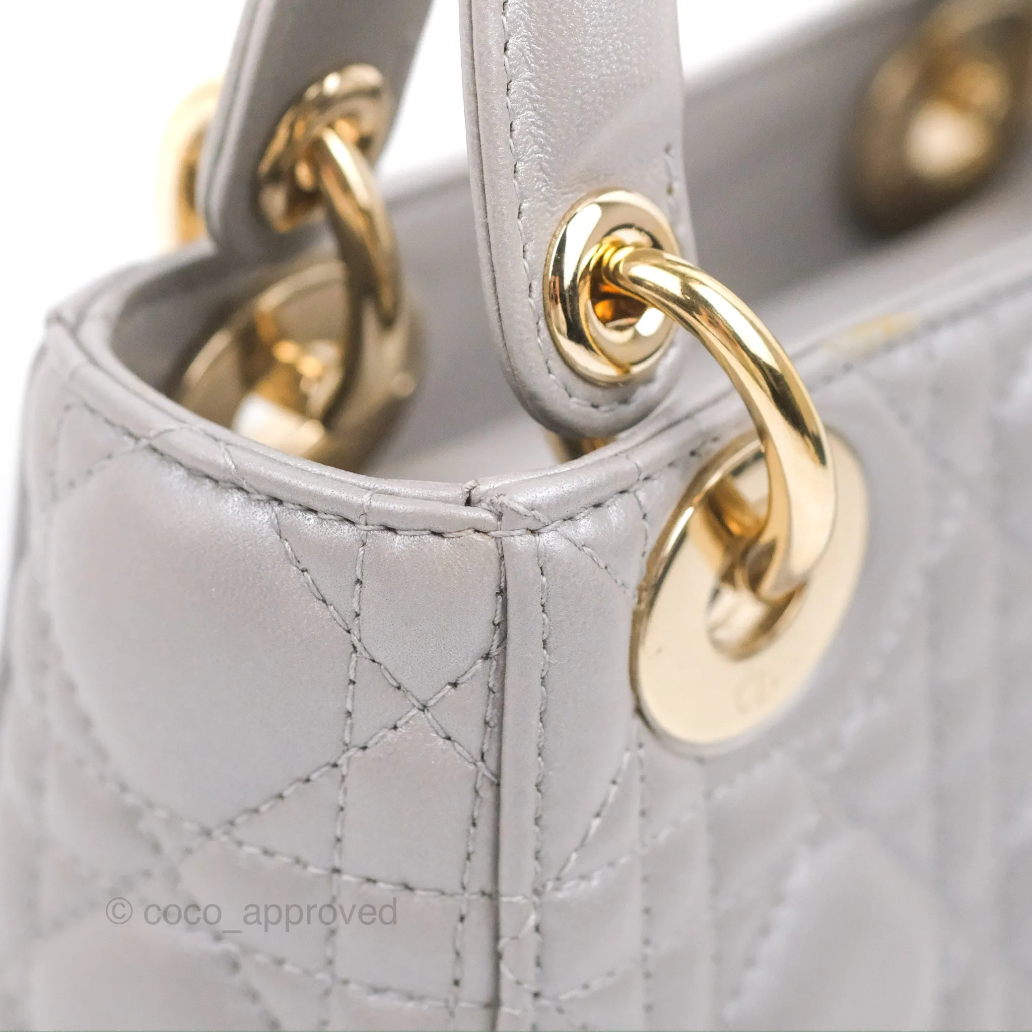 Christian Dior Calfskin Cannage Mini Lady Dior Grey Gold Hardware
