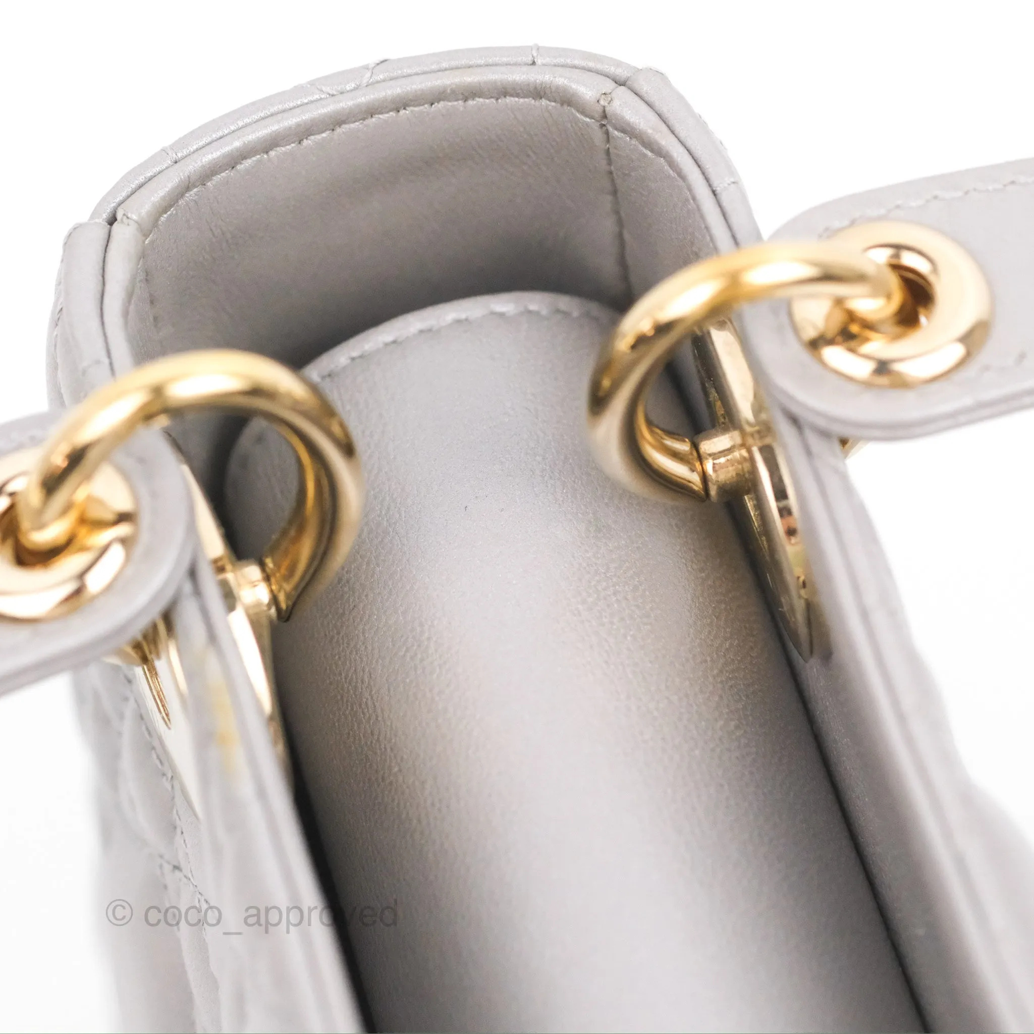 Christian Dior Calfskin Cannage Mini Lady Dior Grey Gold Hardware