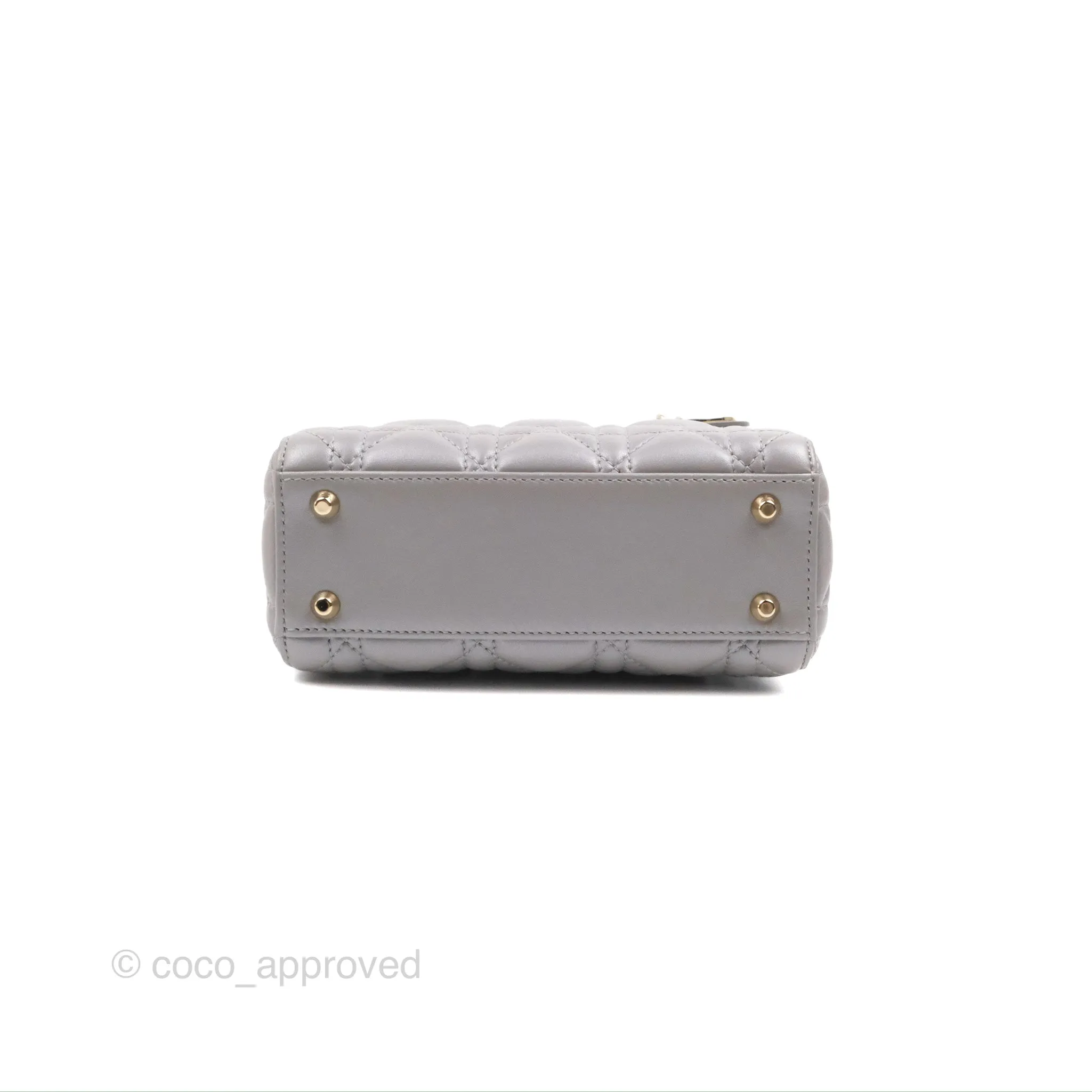 Christian Dior Calfskin Cannage Mini Lady Dior Grey Gold Hardware