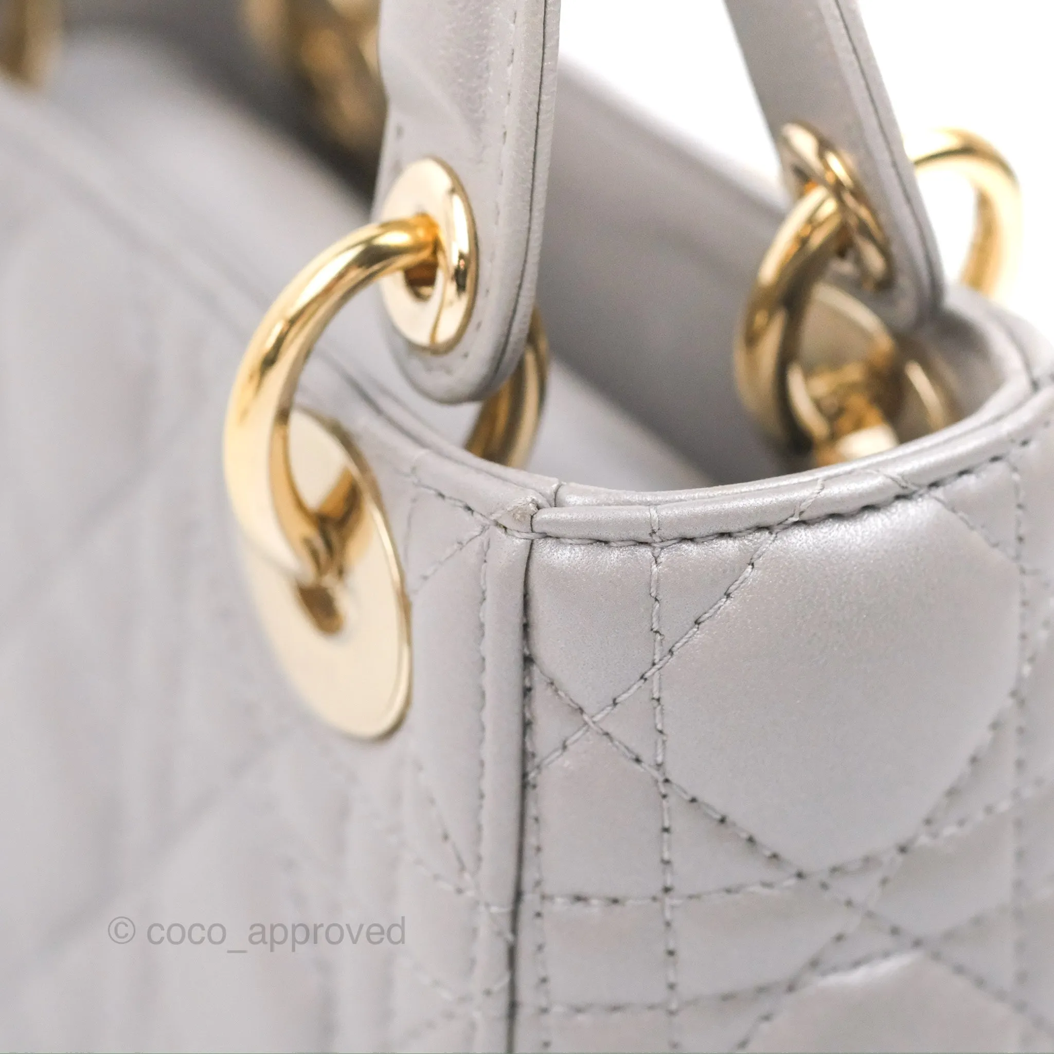 Christian Dior Calfskin Cannage Mini Lady Dior Grey Gold Hardware