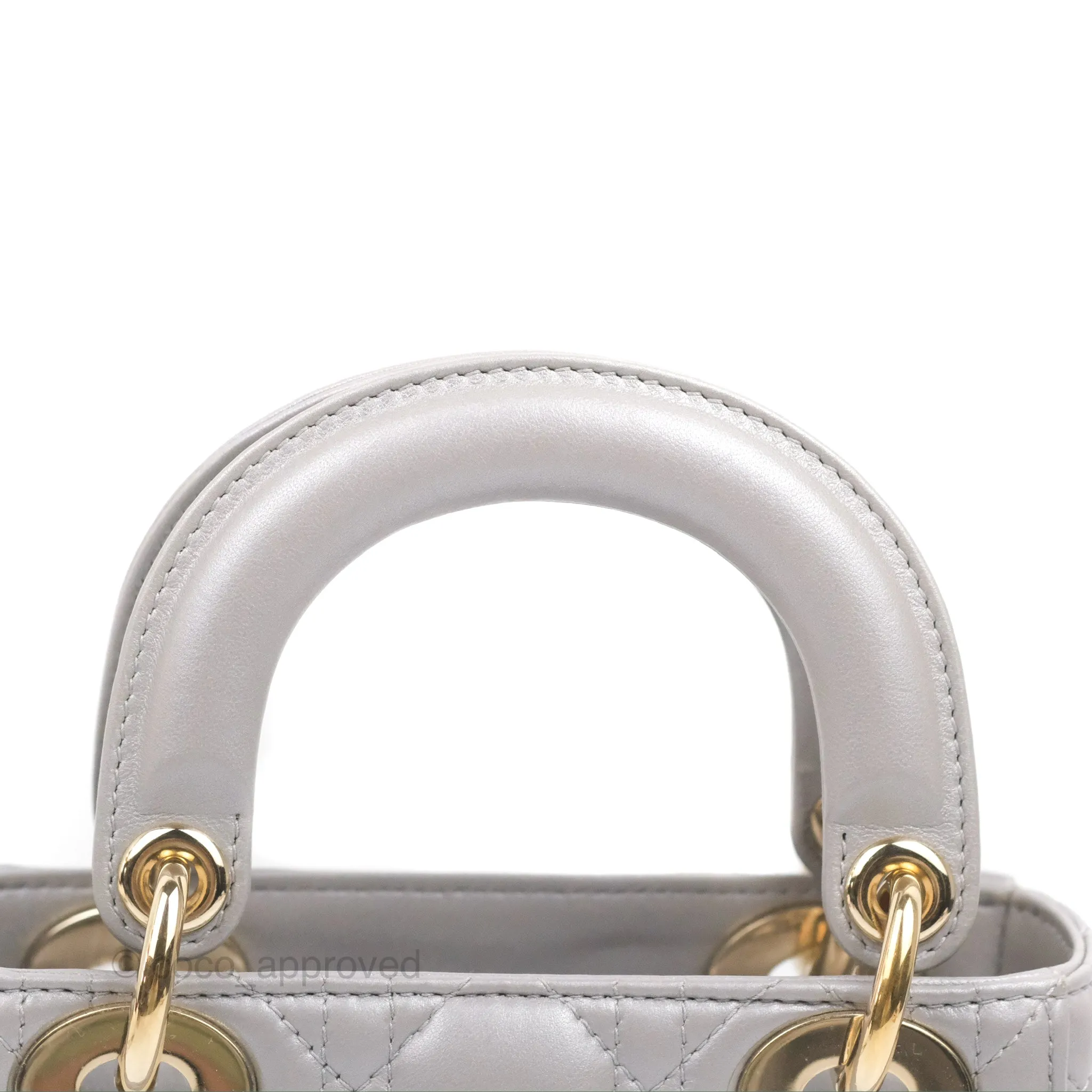 Christian Dior Calfskin Cannage Mini Lady Dior Grey Gold Hardware