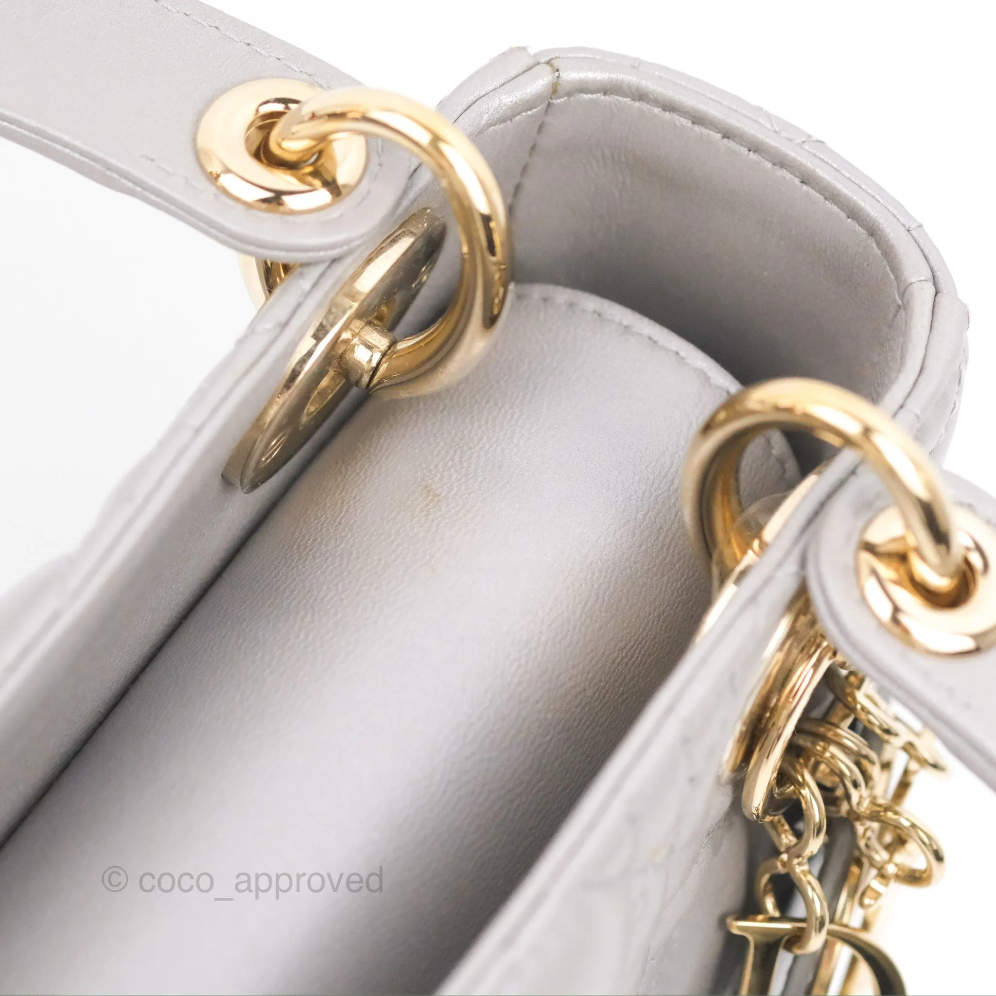 Christian Dior Calfskin Cannage Mini Lady Dior Grey Gold Hardware
