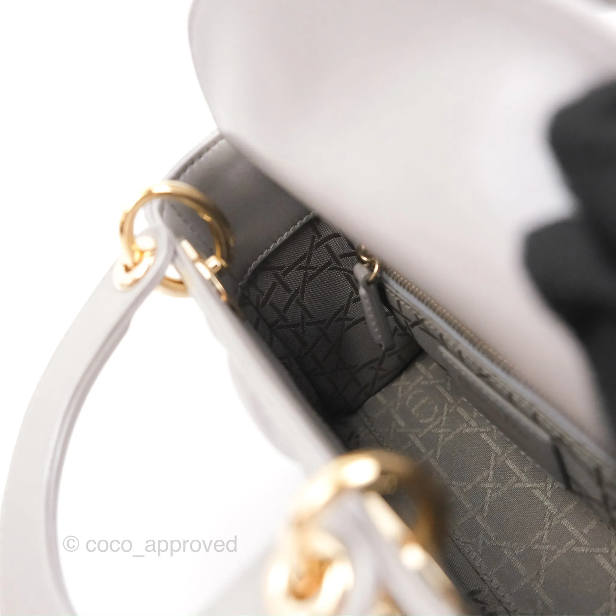 Christian Dior Calfskin Cannage Mini Lady Dior Grey Gold Hardware