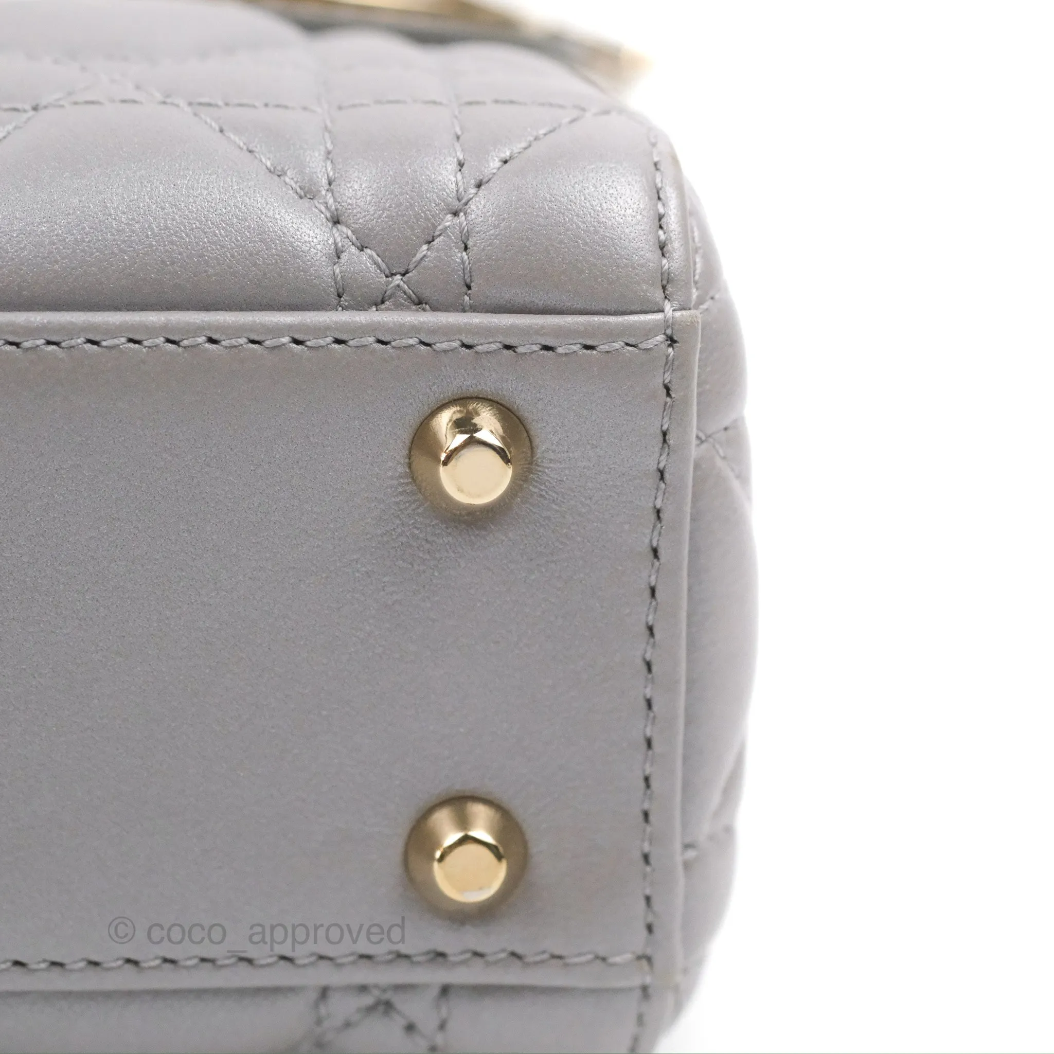 Christian Dior Calfskin Cannage Mini Lady Dior Grey Gold Hardware