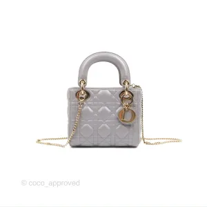 Christian Dior Calfskin Cannage Mini Lady Dior Grey Gold Hardware