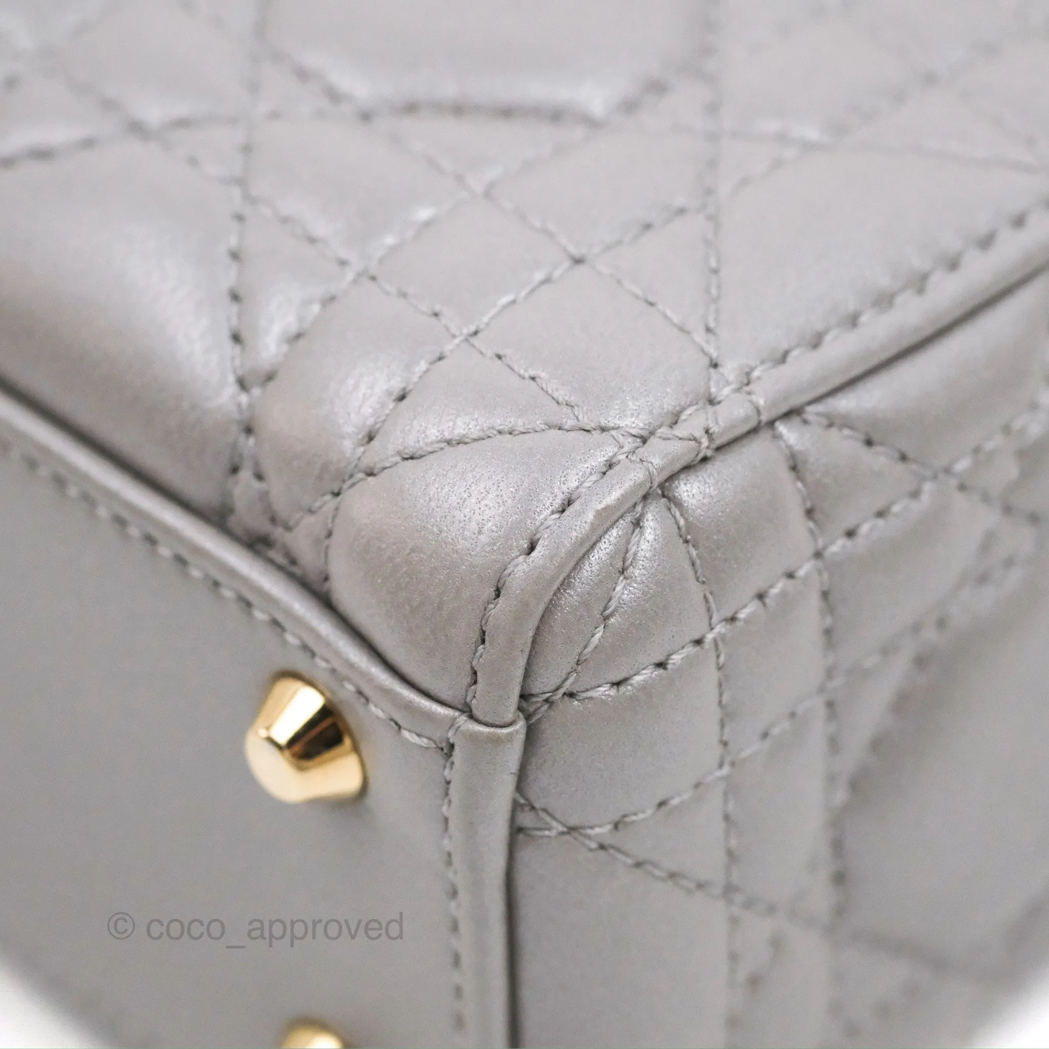 Christian Dior Calfskin Cannage Mini Lady Dior Grey Gold Hardware