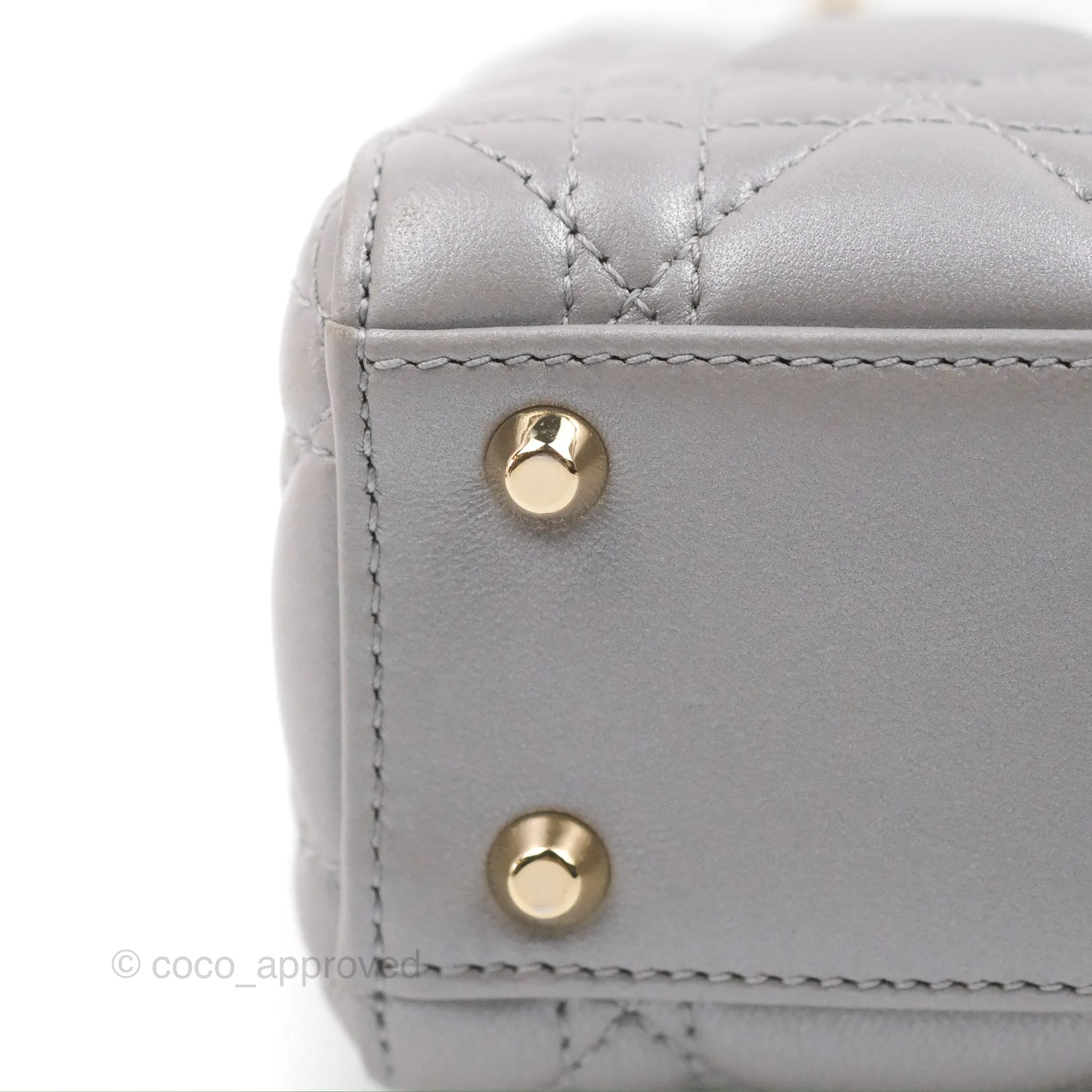 Christian Dior Calfskin Cannage Mini Lady Dior Grey Gold Hardware