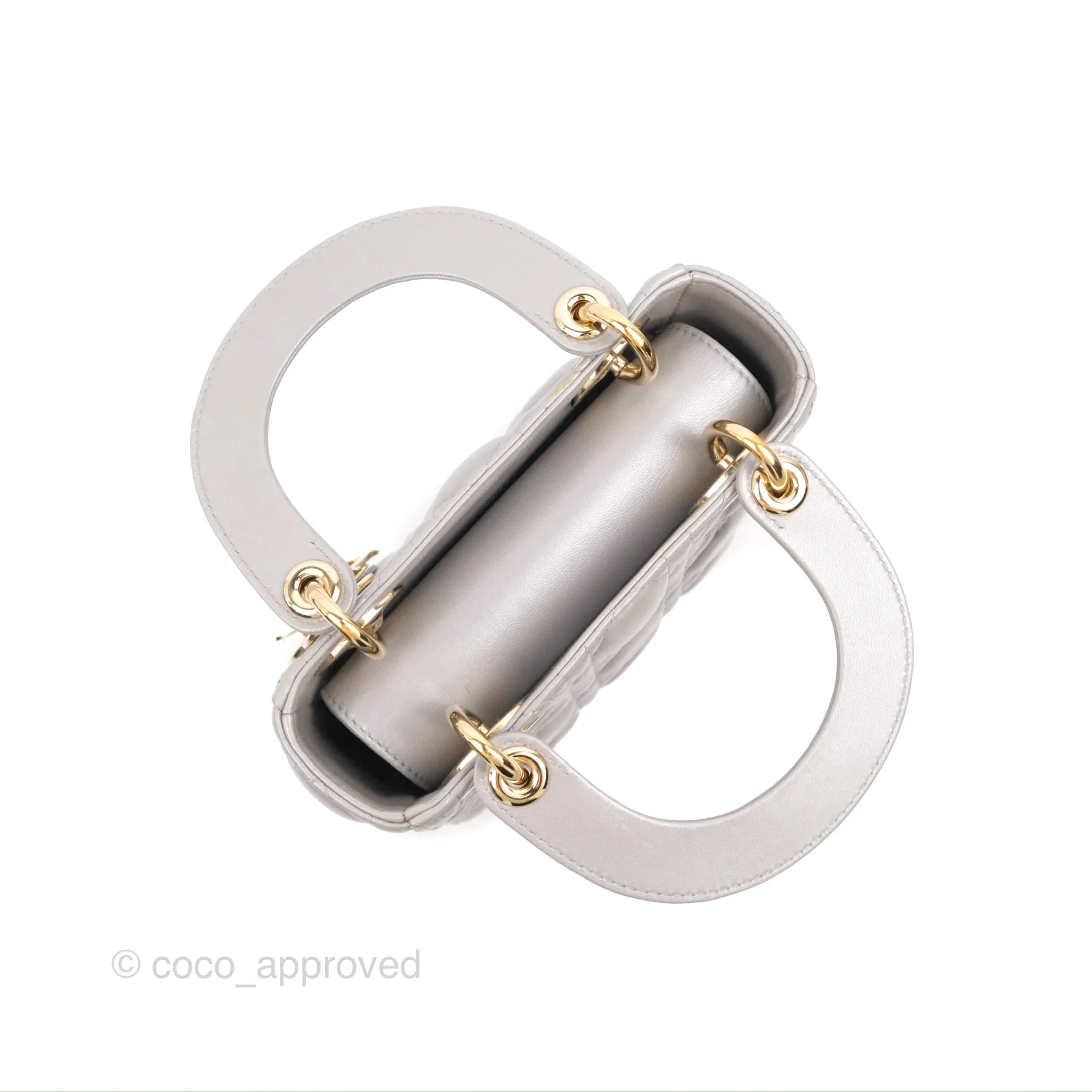 Christian Dior Calfskin Cannage Mini Lady Dior Grey Gold Hardware