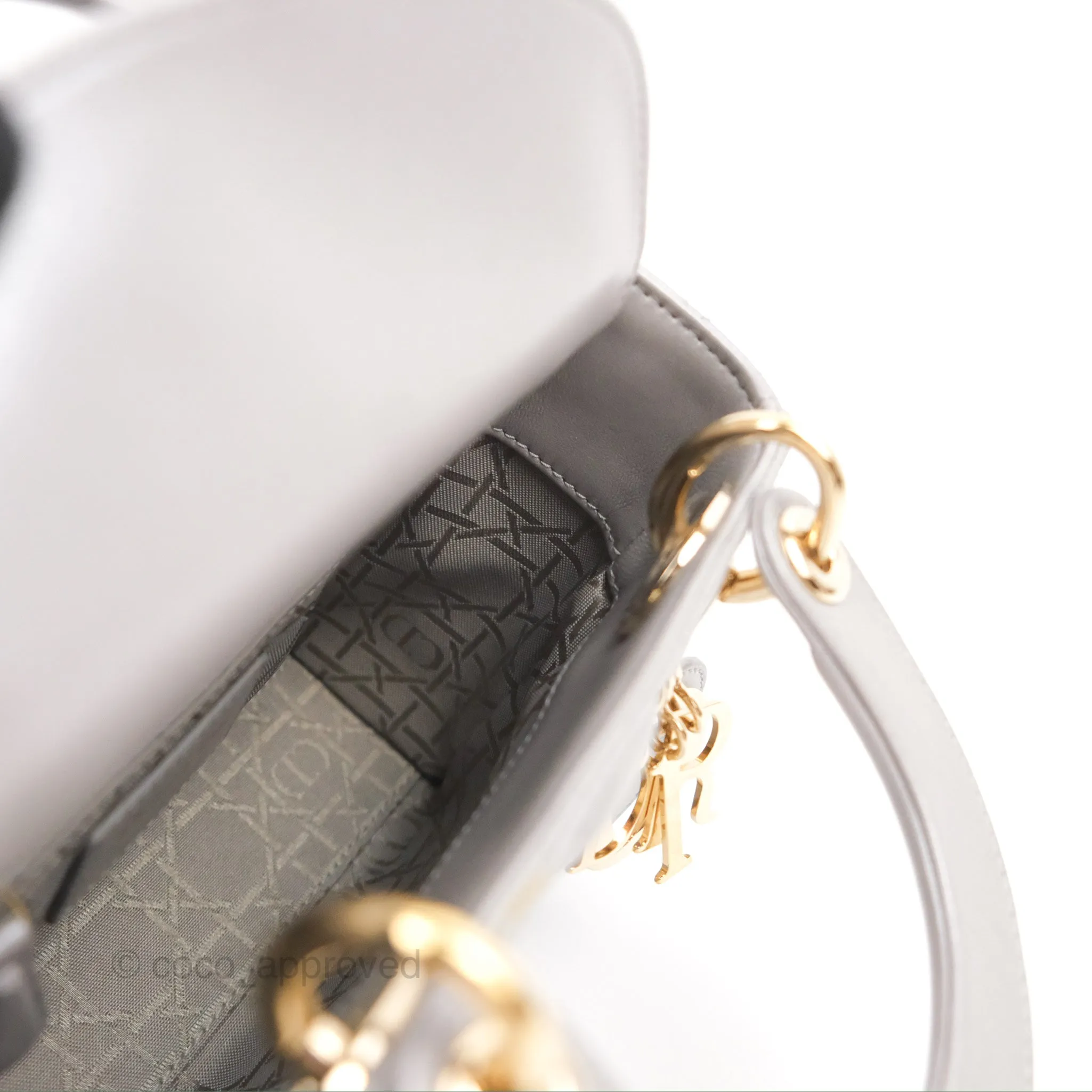 Christian Dior Calfskin Cannage Mini Lady Dior Grey Gold Hardware