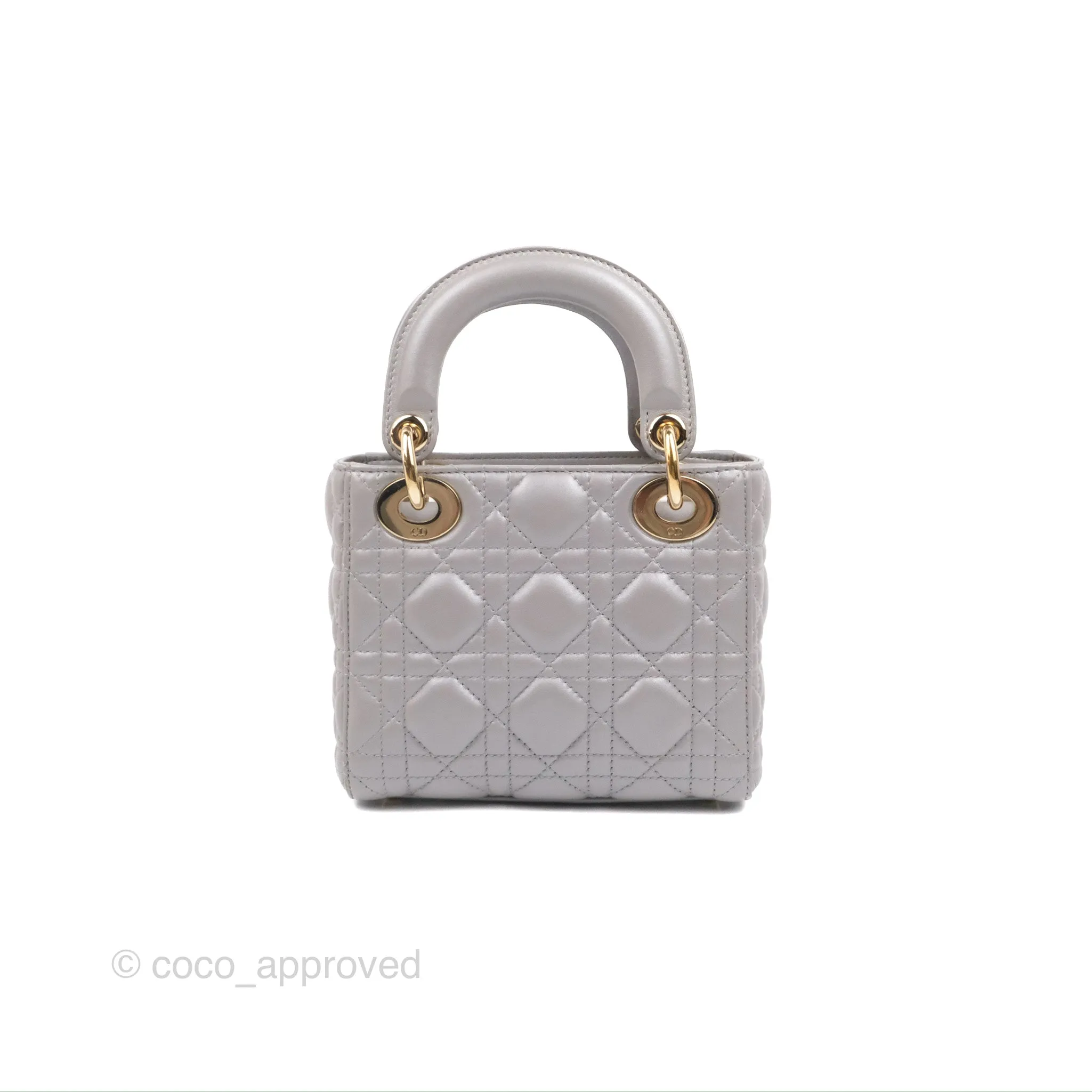 Christian Dior Calfskin Cannage Mini Lady Dior Grey Gold Hardware