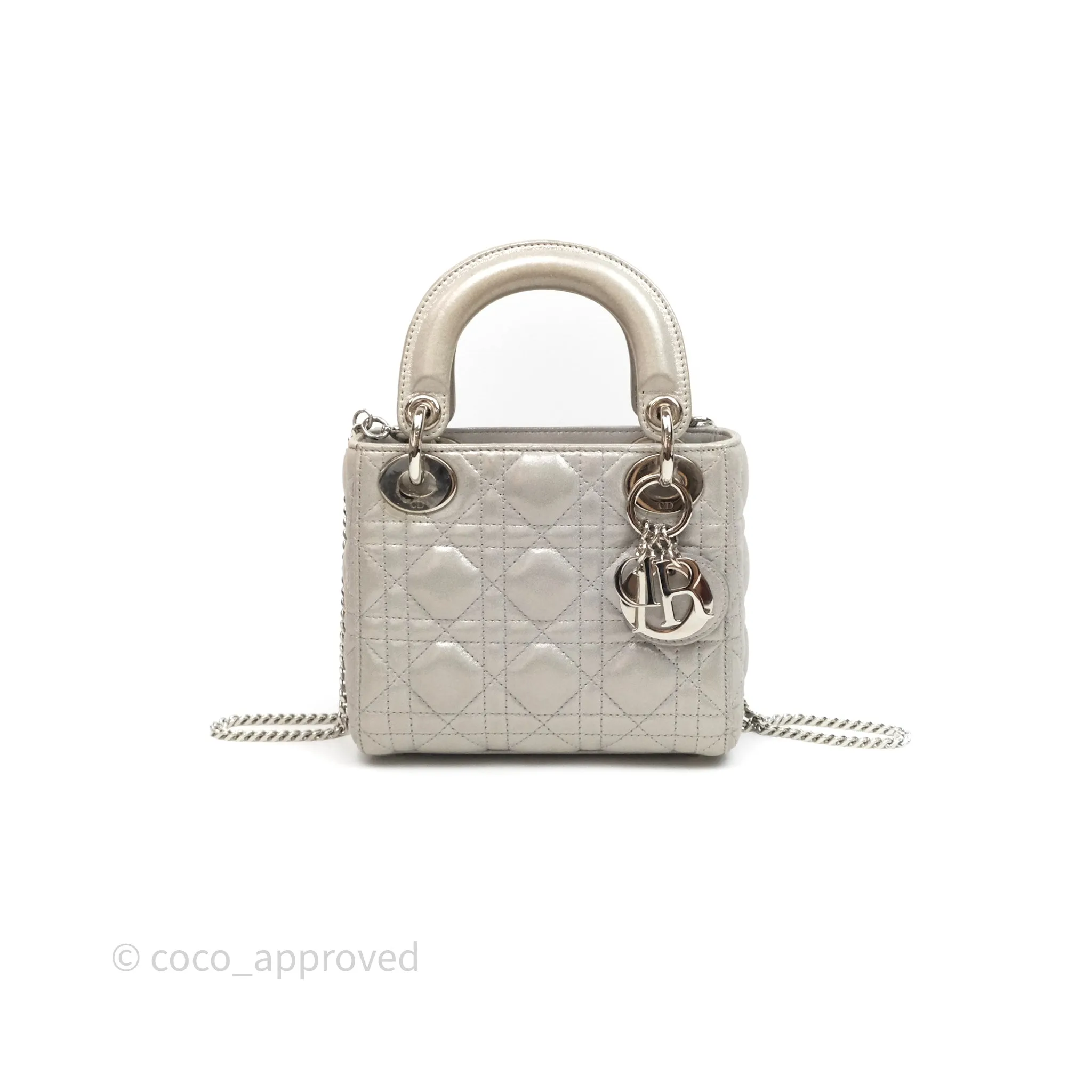 Christian Dior Calfskin Cannage Mini Lady Dior Grey