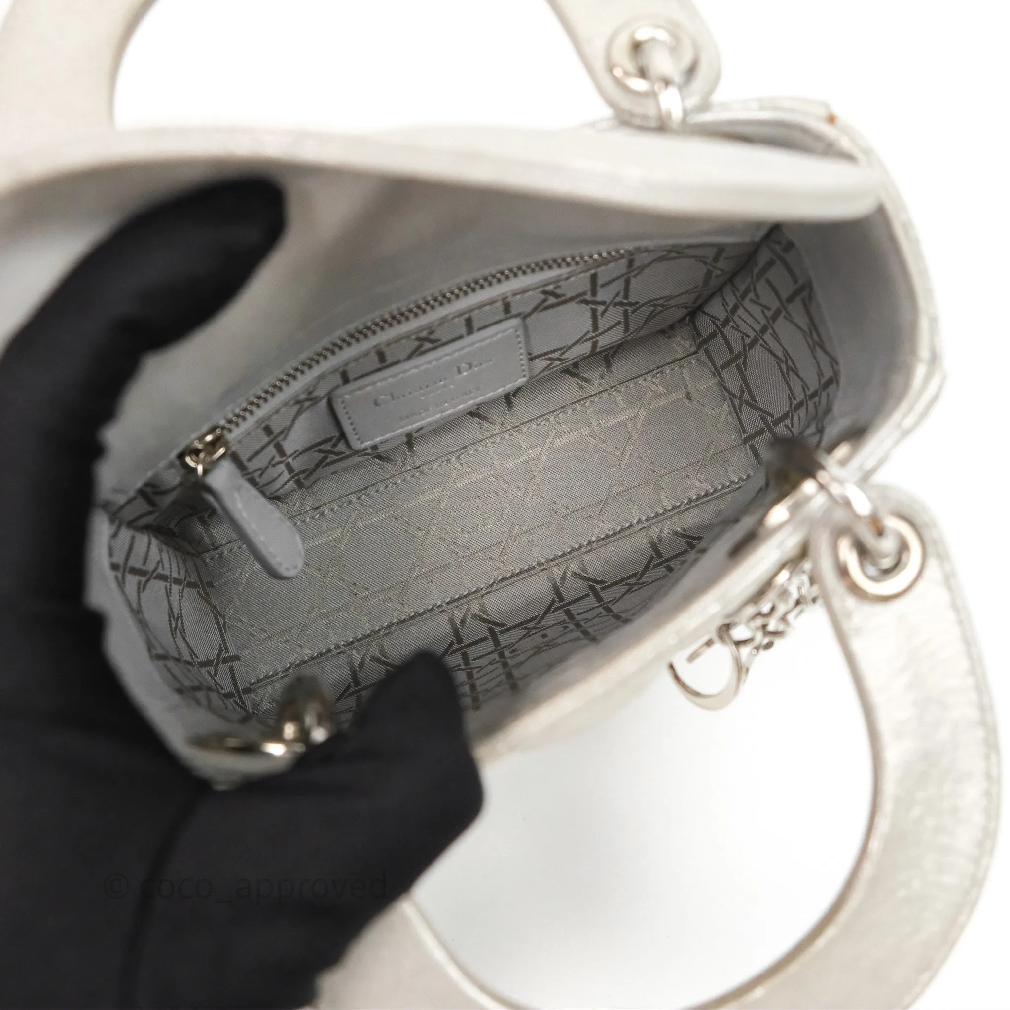 Christian Dior Calfskin Cannage Mini Lady Dior Grey