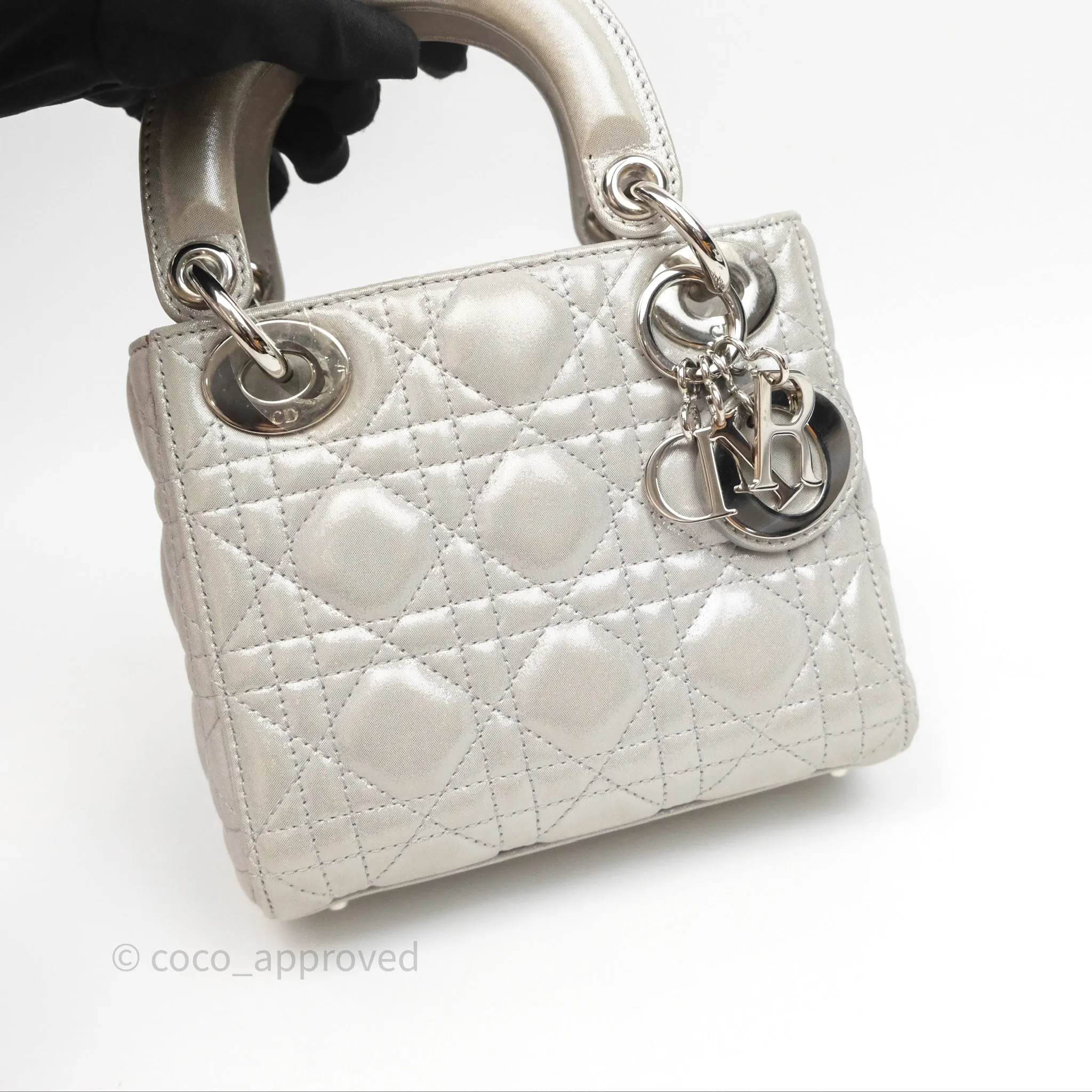 Christian Dior Calfskin Cannage Mini Lady Dior Grey