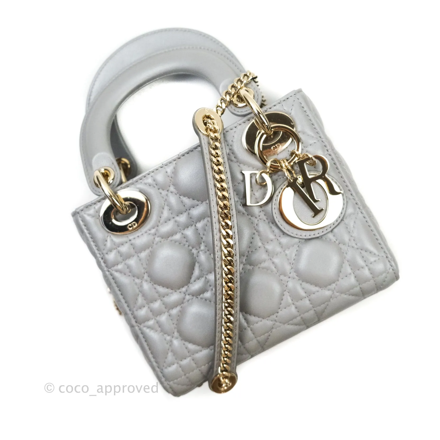 Christian Dior Calfskin Cannage Mini Lady Dior Grey