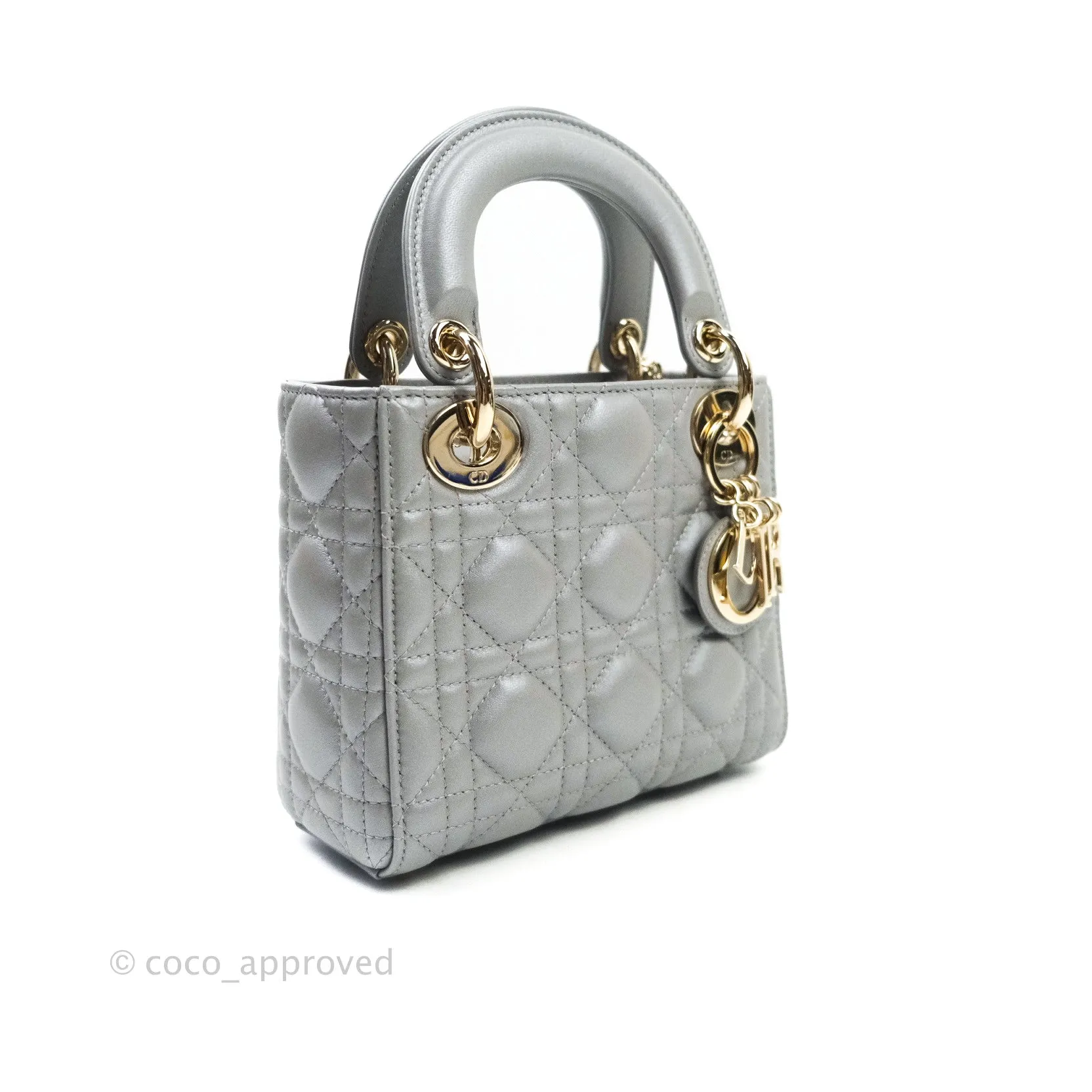 Christian Dior Calfskin Cannage Mini Lady Dior Grey