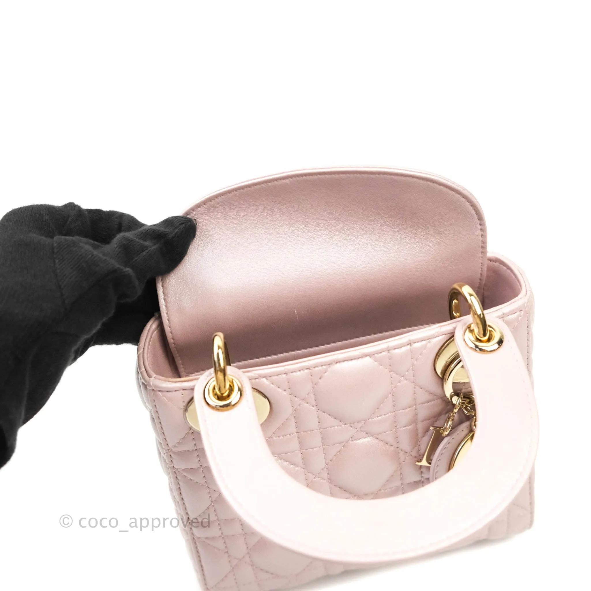Christian Dior Calfskin Cannage Mini Lady Dior Light Pink