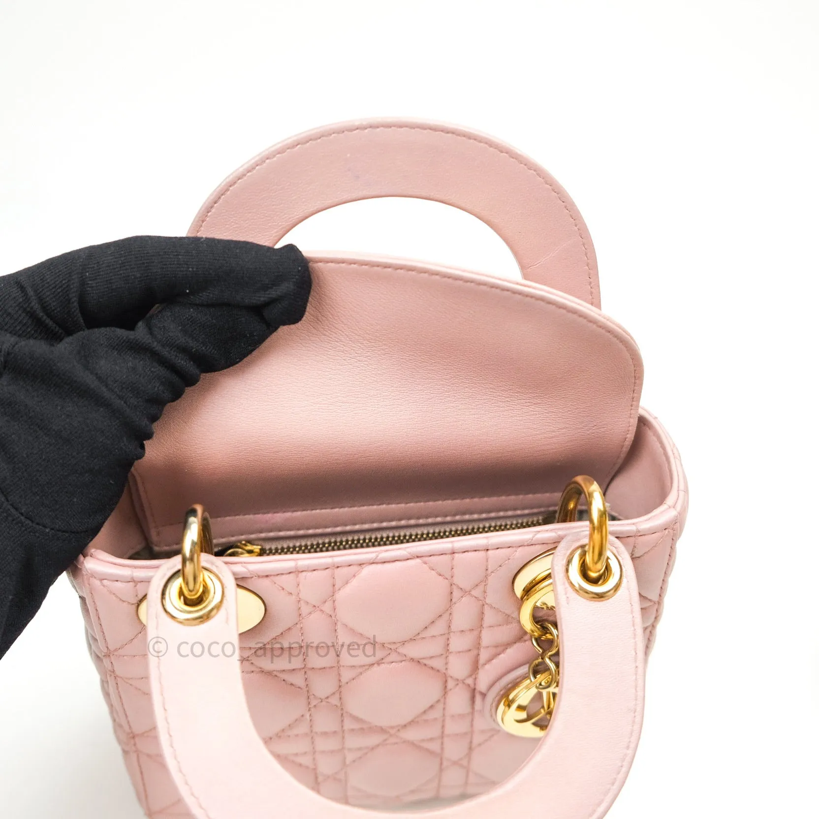 Christian Dior Calfskin Cannage Mini Lady Dior Pink