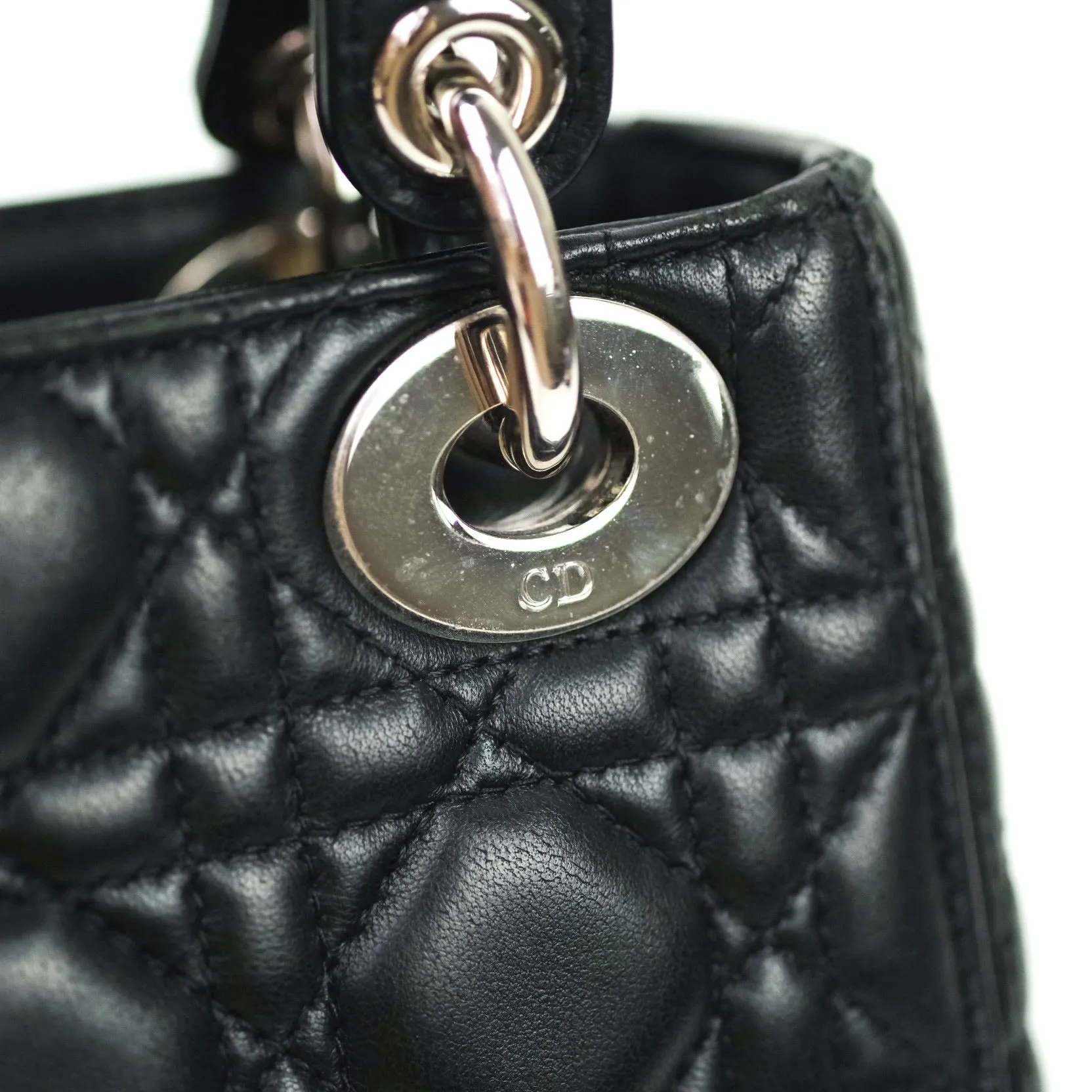 Christian Dior Cannage Mini Lady Dior Black Silver Hardware