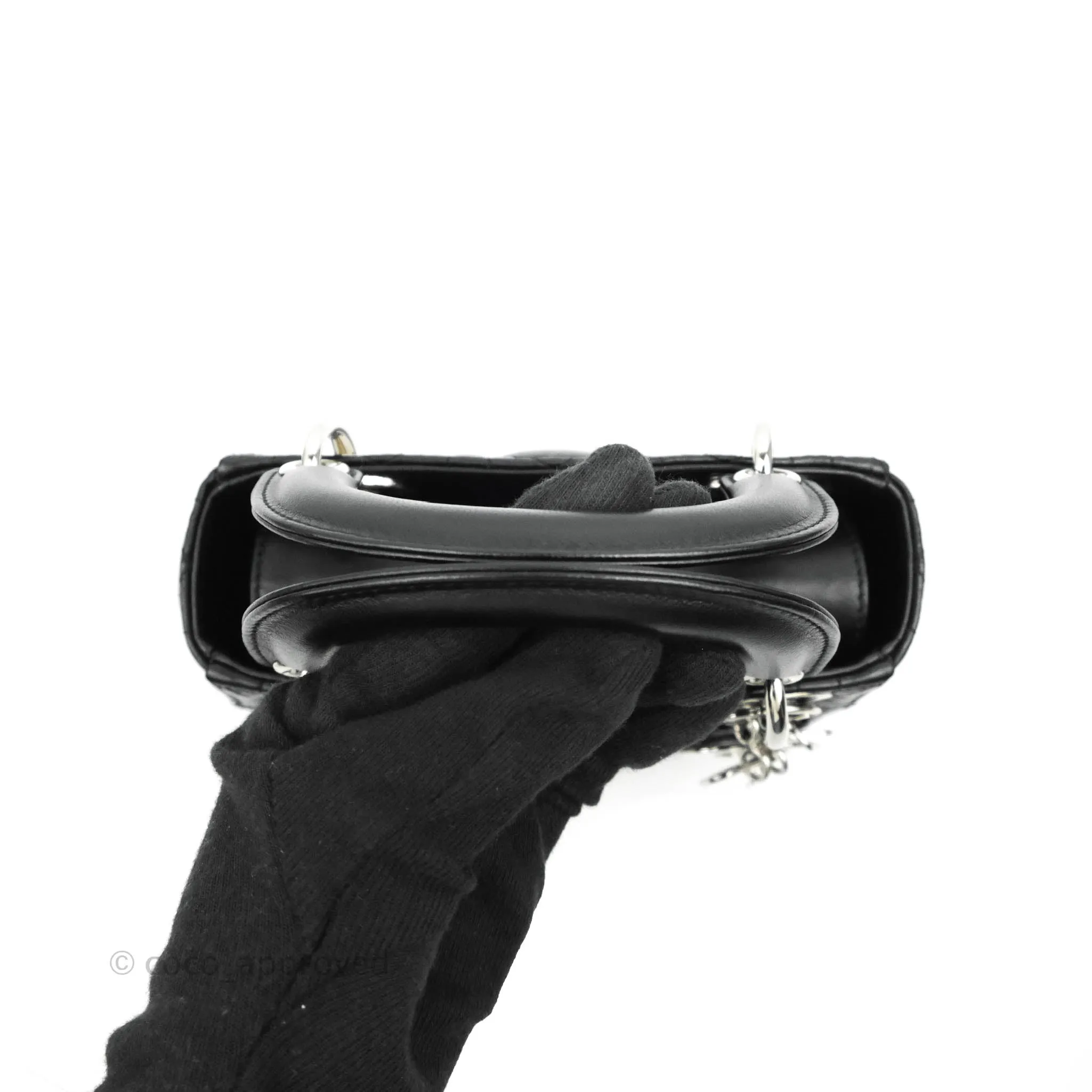 Christian Dior Cannage Mini Lady Dior Black Silver Hardware