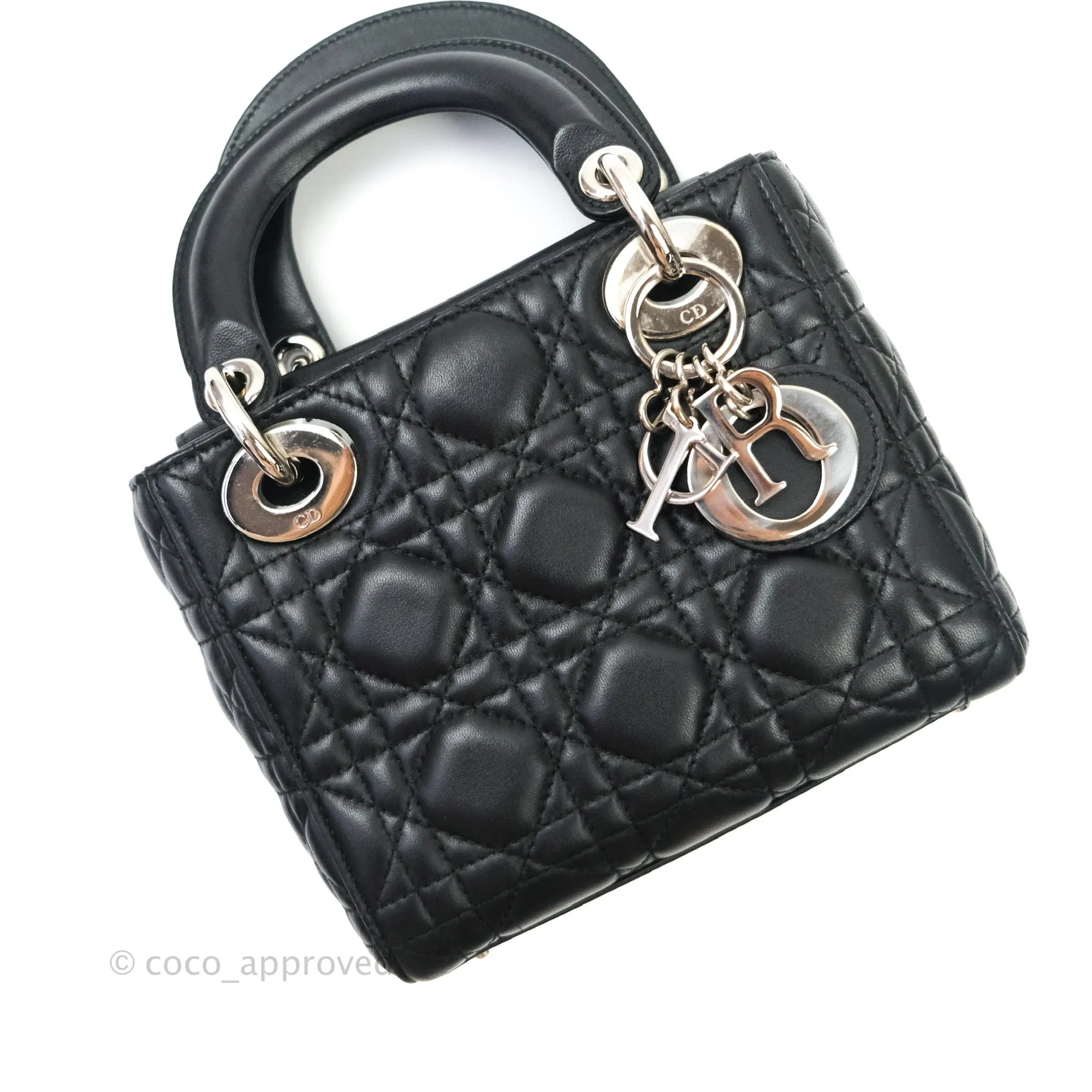 Christian Dior Cannage Mini Lady Dior Black Silver Hardware