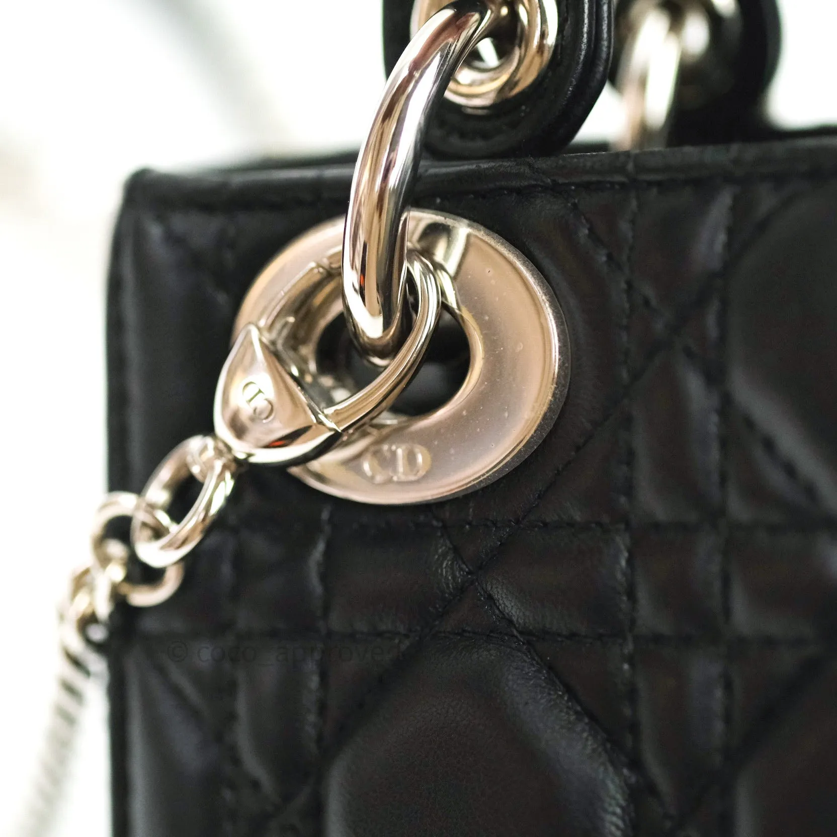 Christian Dior Cannage Mini Lady Dior Black Silver Hardware