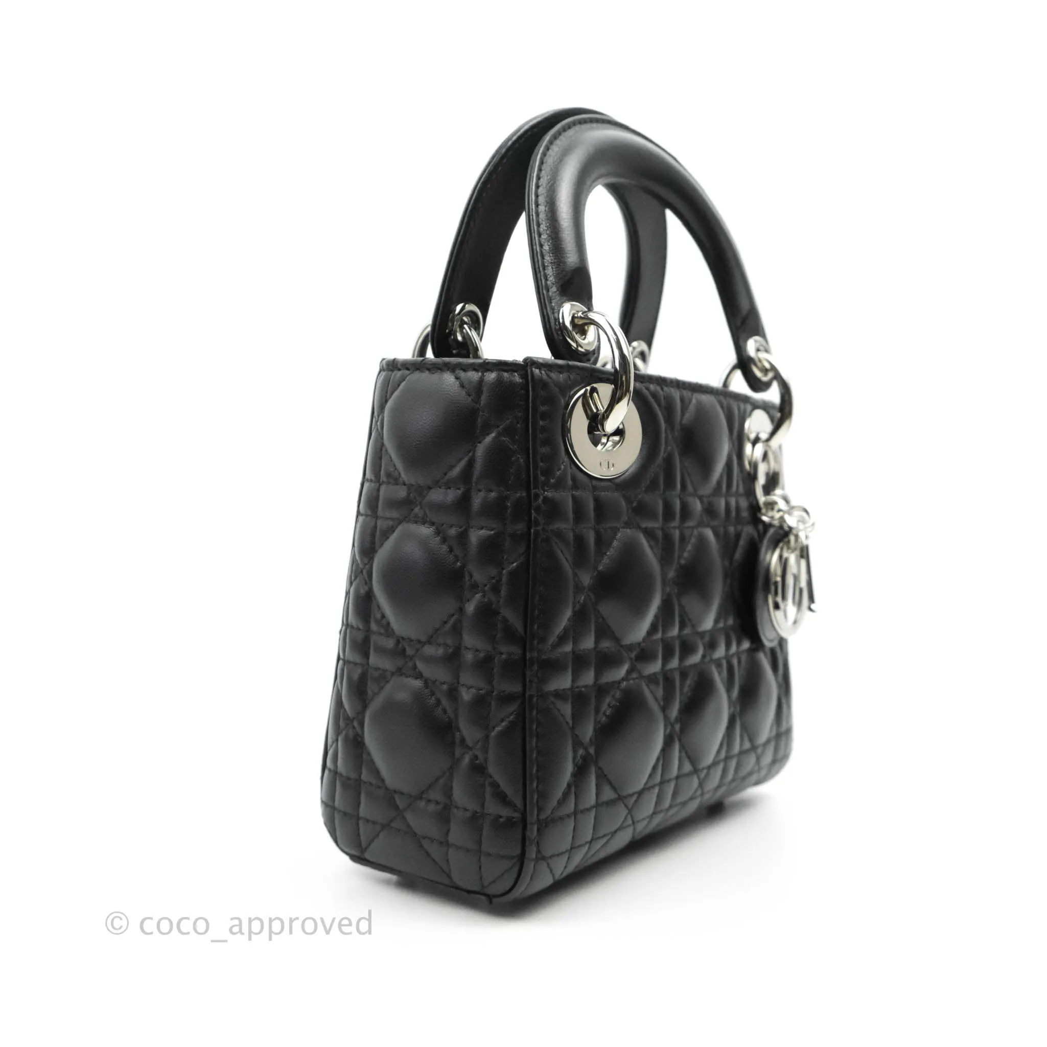 Christian Dior Cannage Mini Lady Dior Black Silver Hardware