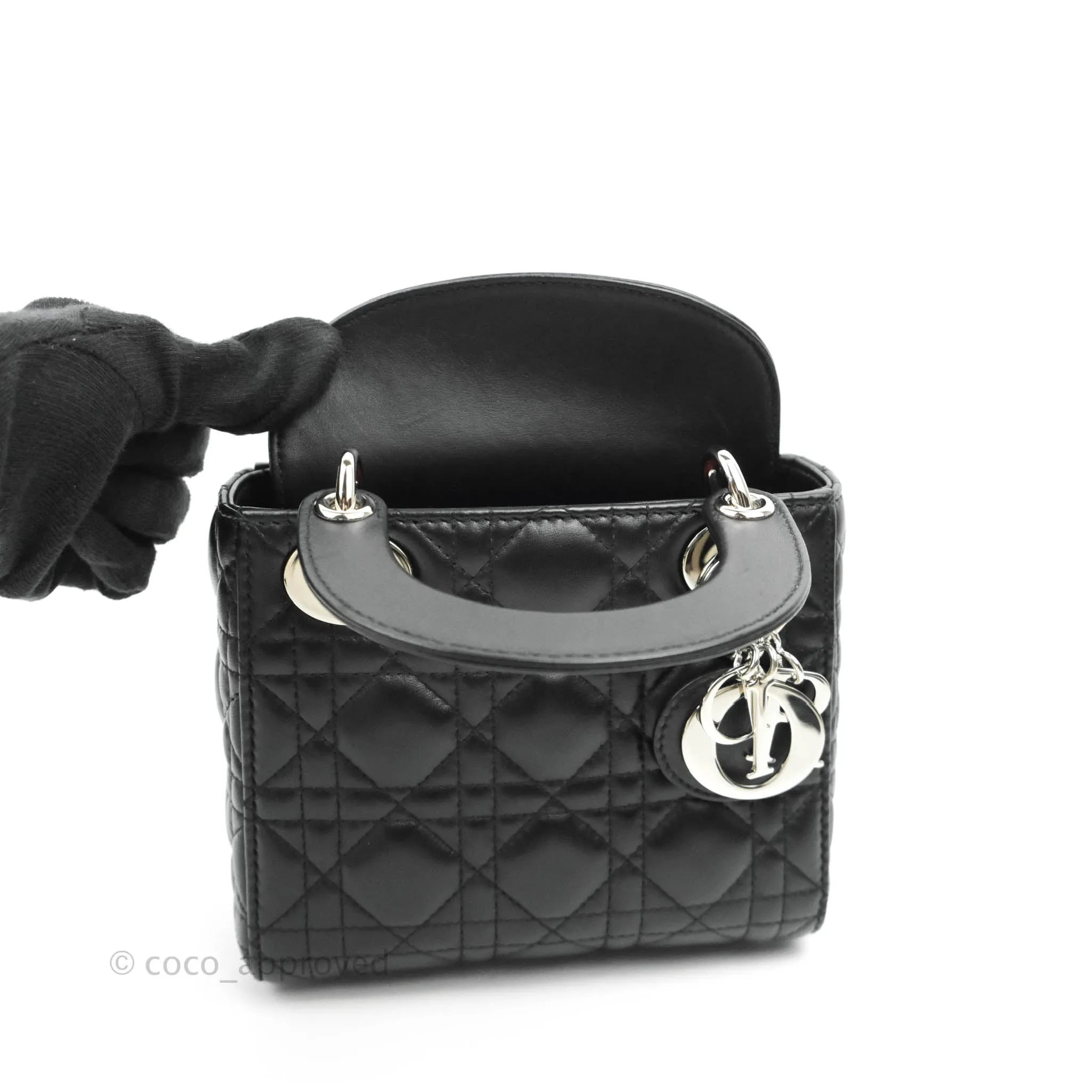 Christian Dior Cannage Mini Lady Dior Black Silver Hardware