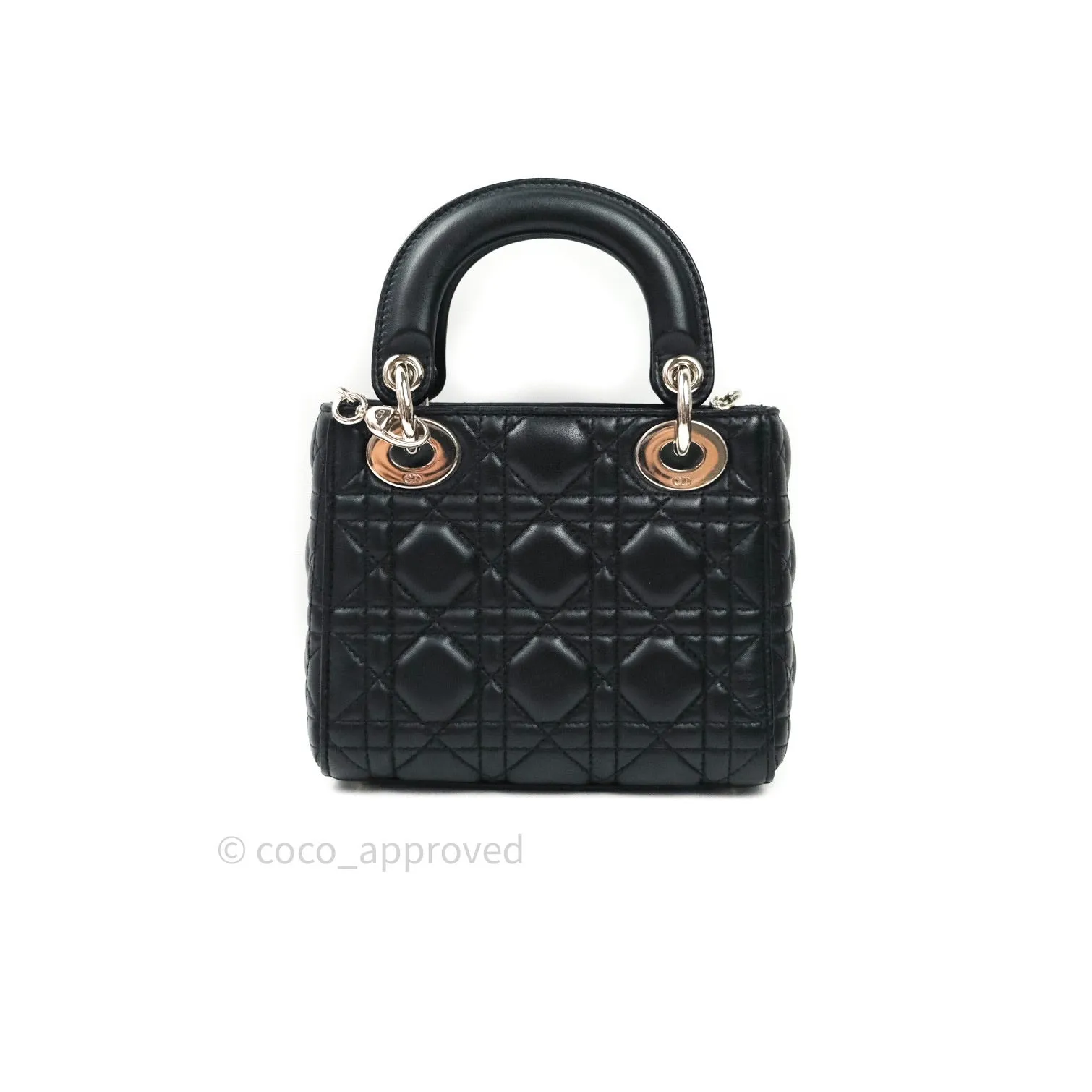Christian Dior Cannage Mini Lady Dior Black Silver Hardware