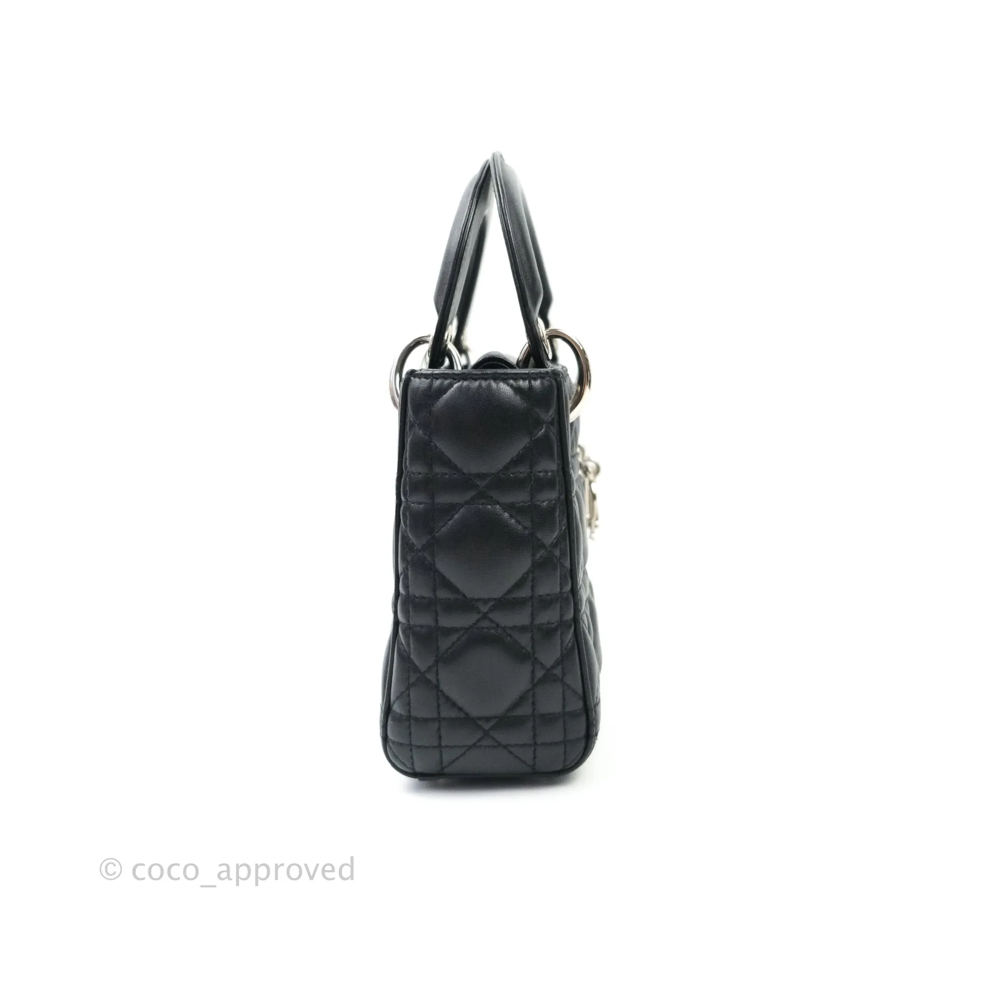 Christian Dior Cannage Mini Lady Dior Black Silver Hardware