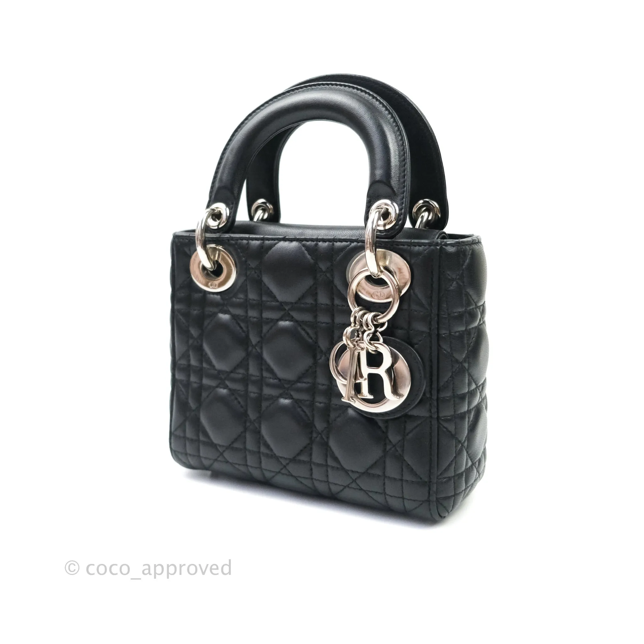 Christian Dior Cannage Mini Lady Dior Black Silver Hardware