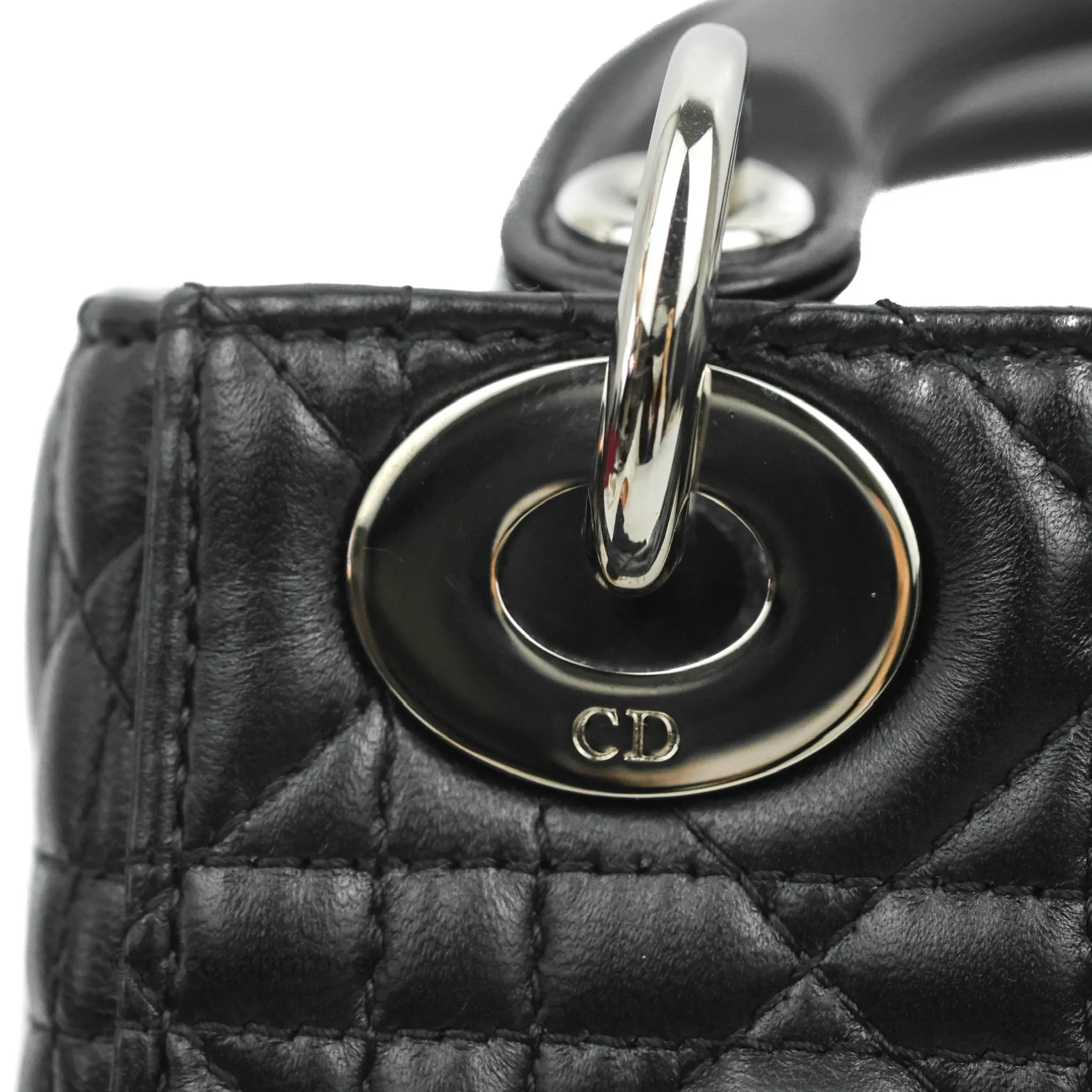 Christian Dior Cannage Mini Lady Dior Black Silver Hardware