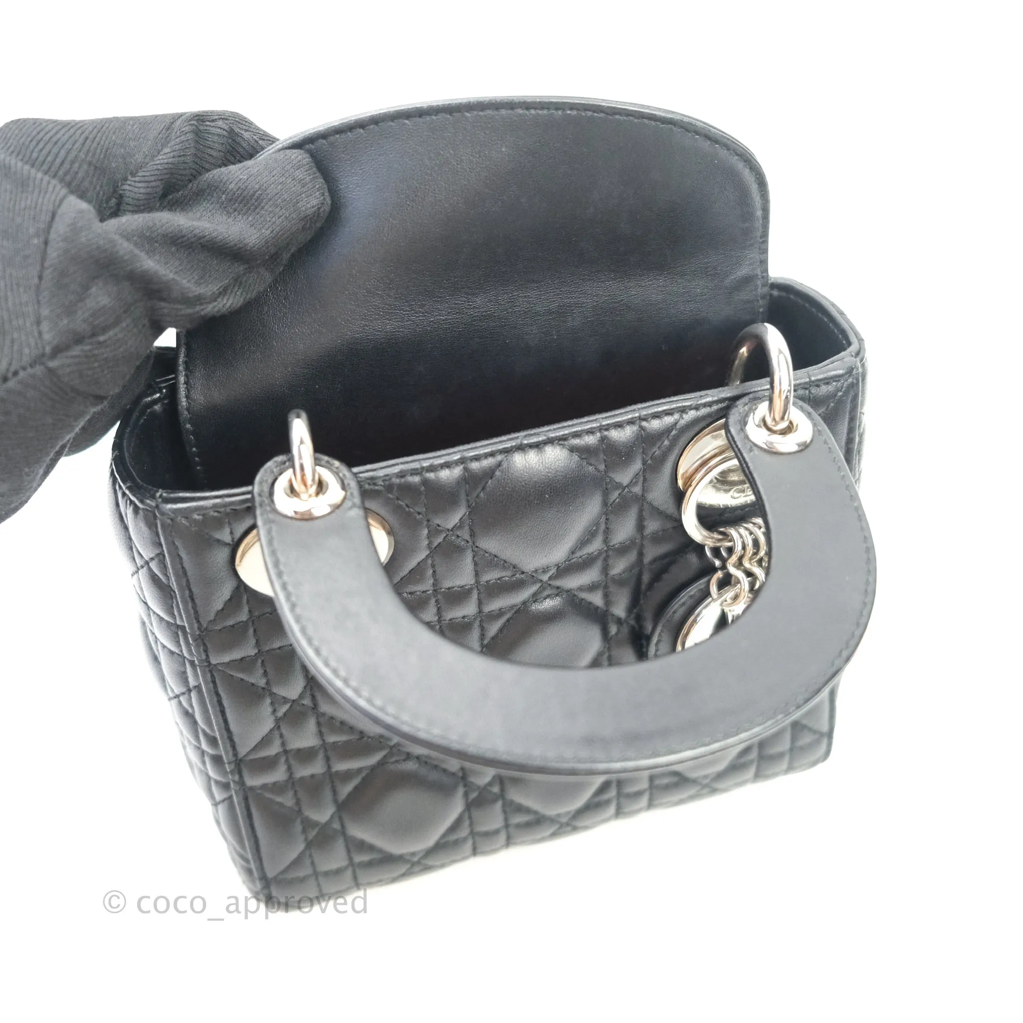 Christian Dior Cannage Mini Lady Dior Black Silver Hardware