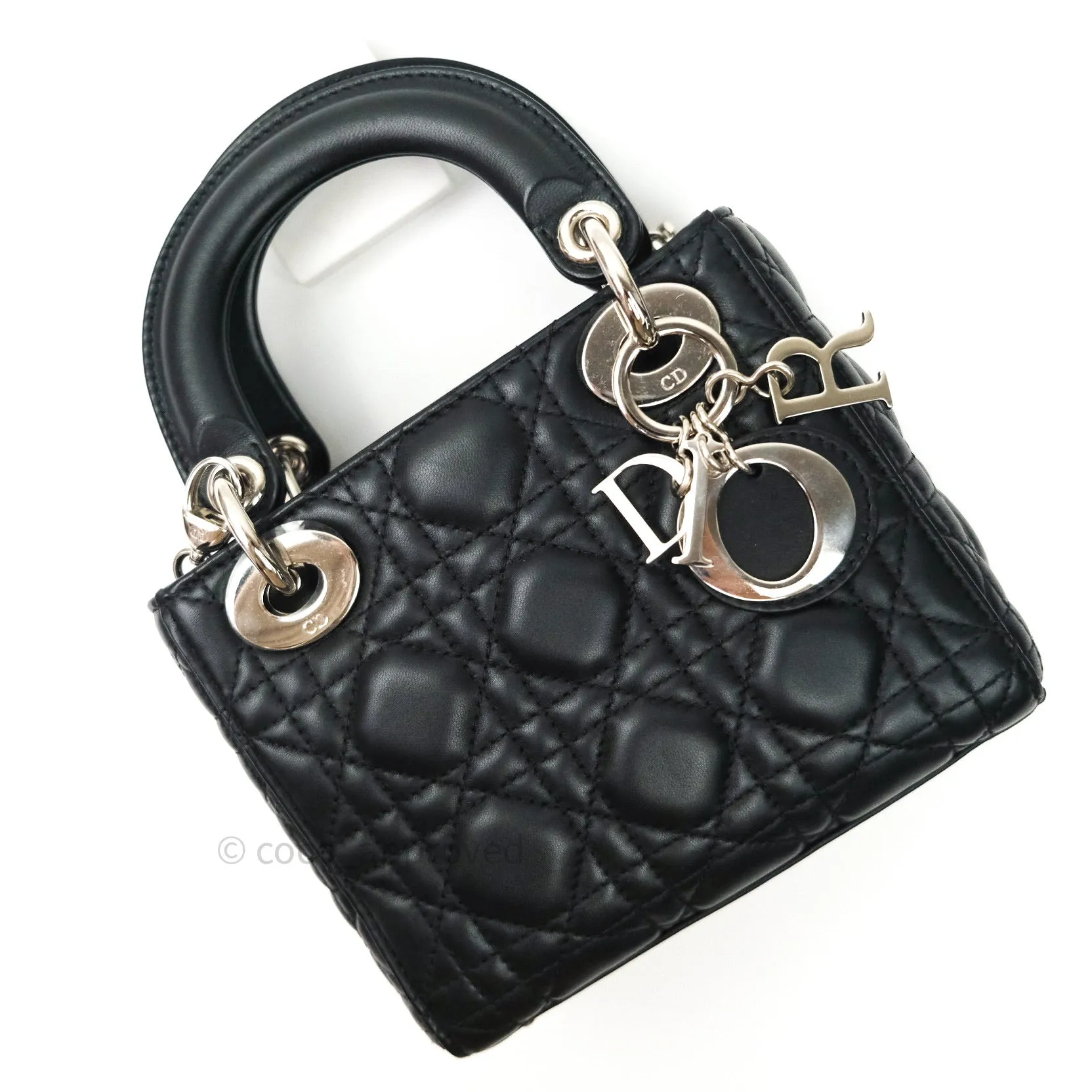 Christian Dior Cannage Mini Lady Dior Black Silver Hardware