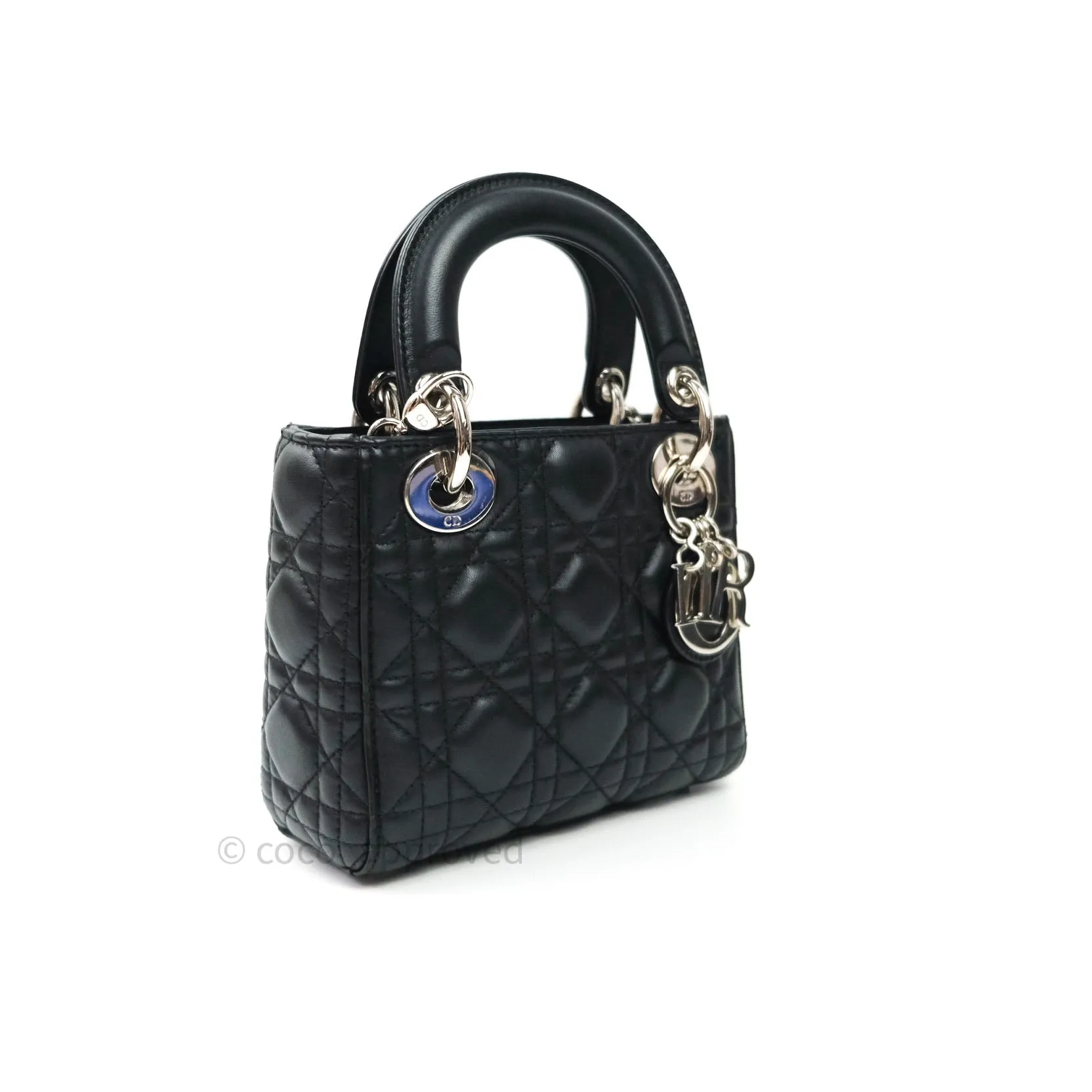 Christian Dior Cannage Mini Lady Dior Black Silver Hardware