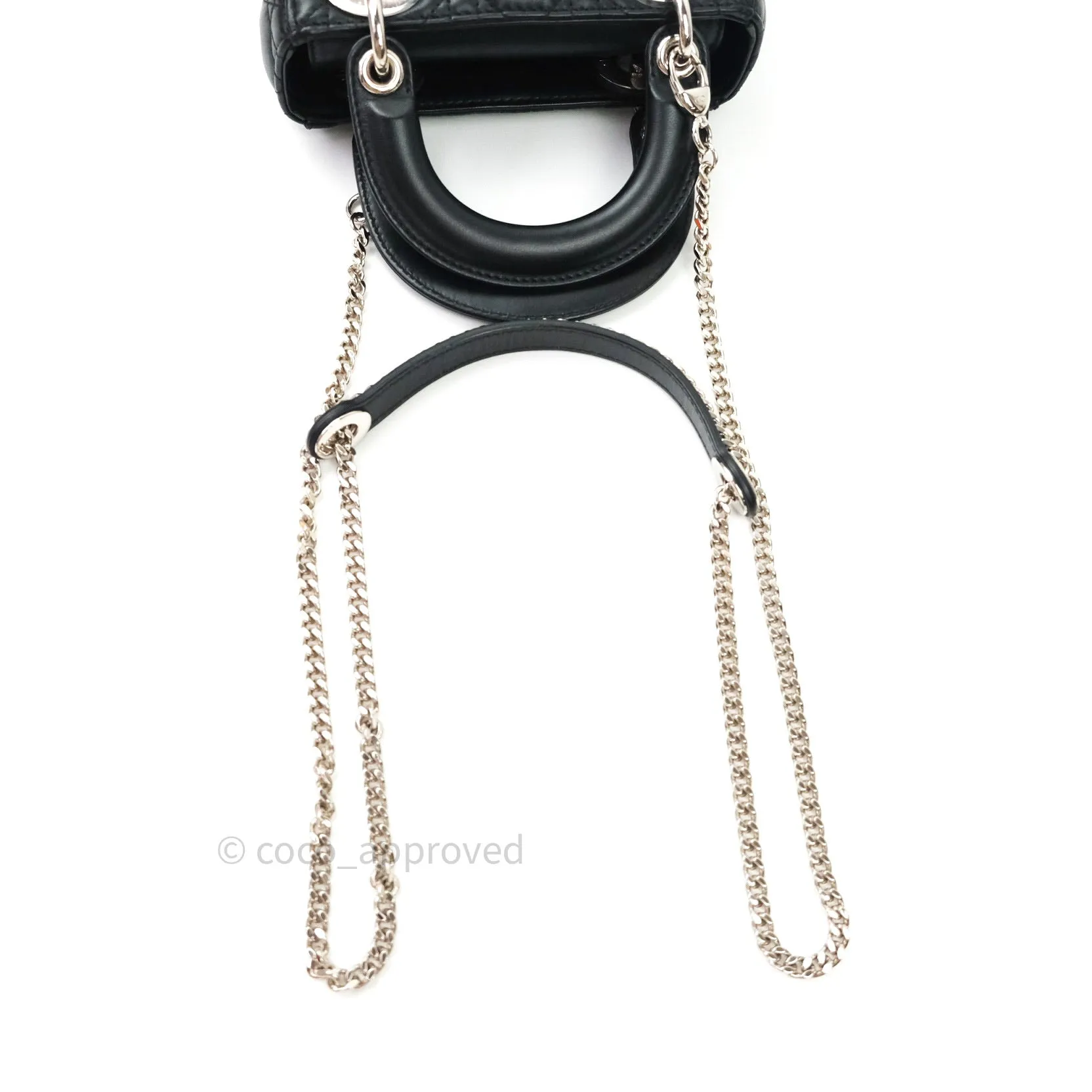 Christian Dior Cannage Mini Lady Dior Black Silver Hardware