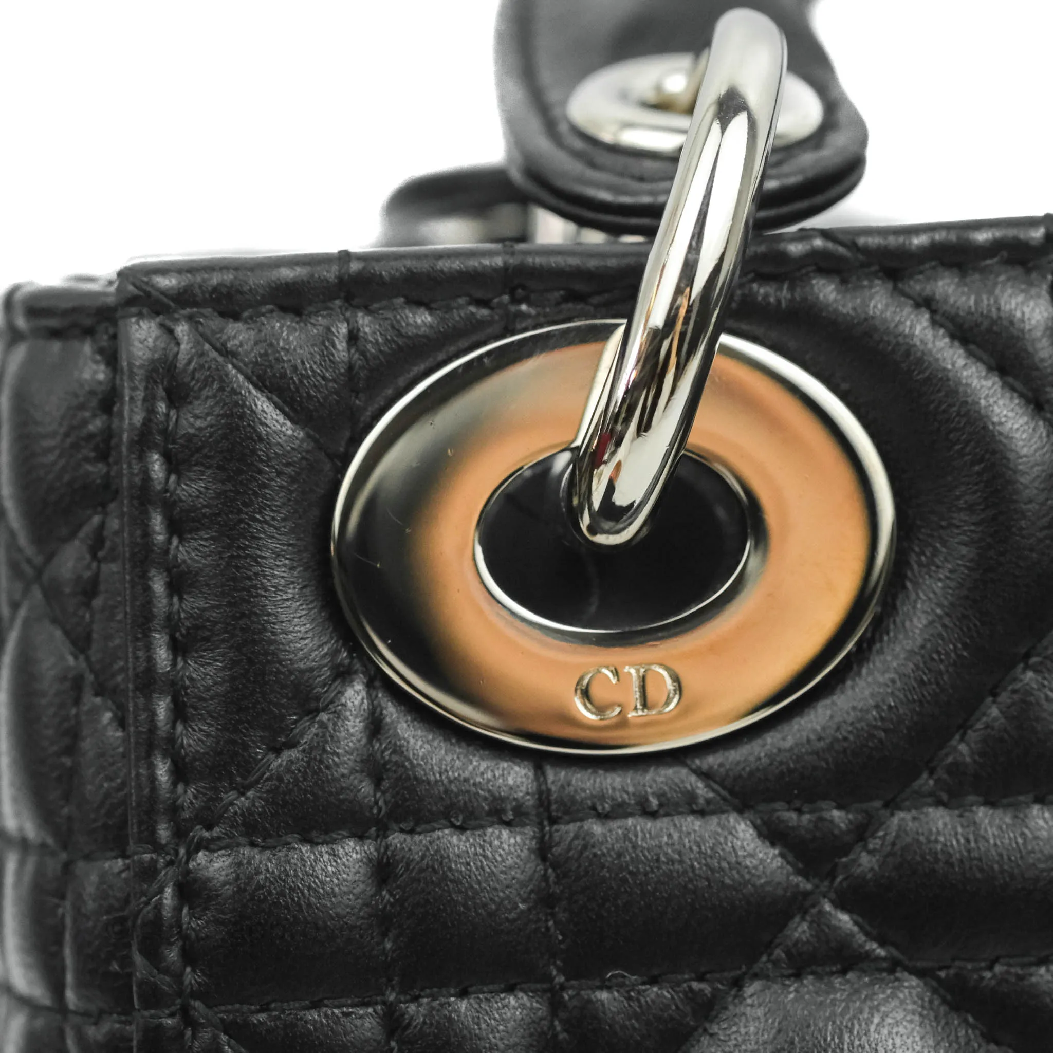 Christian Dior Cannage Mini Lady Dior Black Silver Hardware