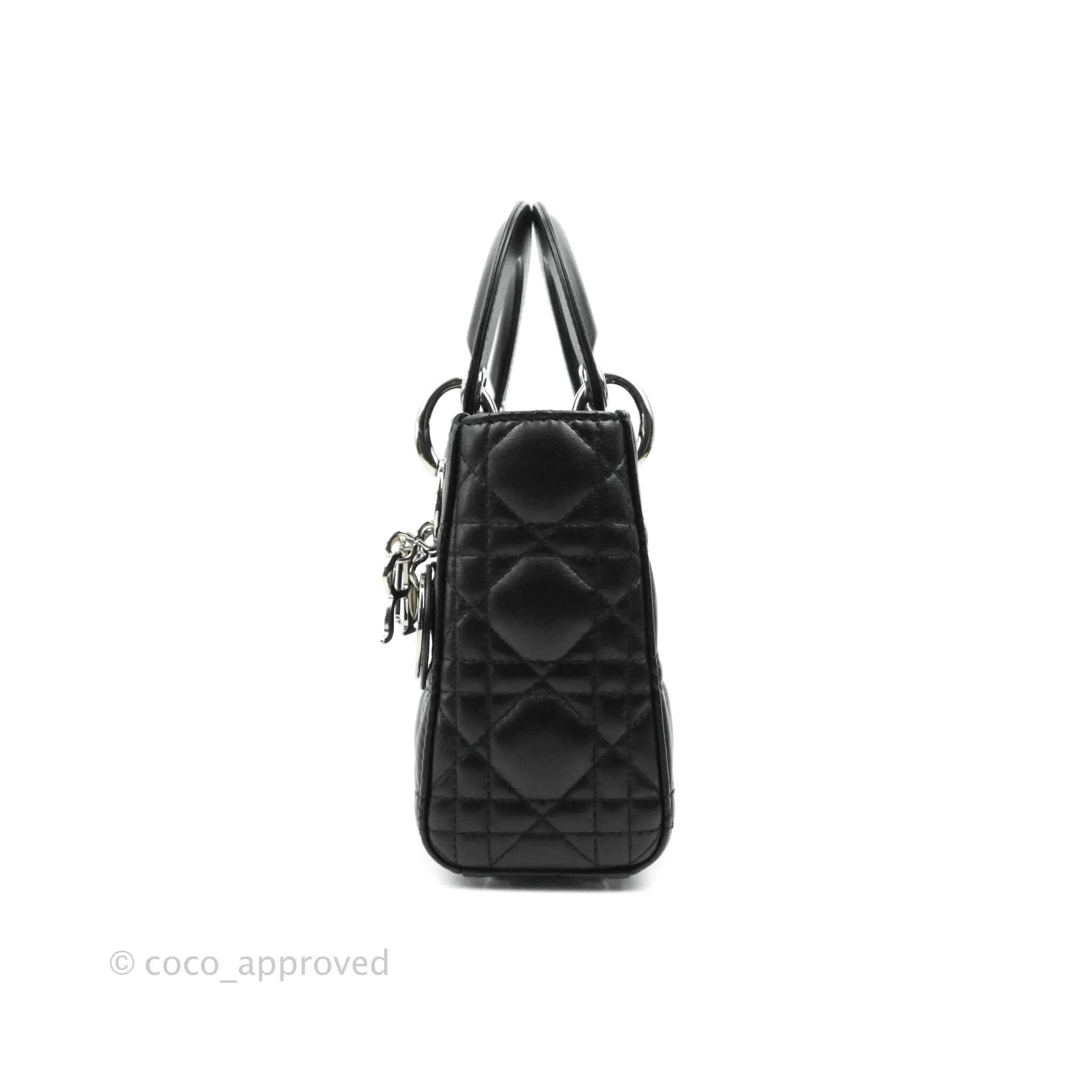 Christian Dior Cannage Mini Lady Dior Black Silver Hardware