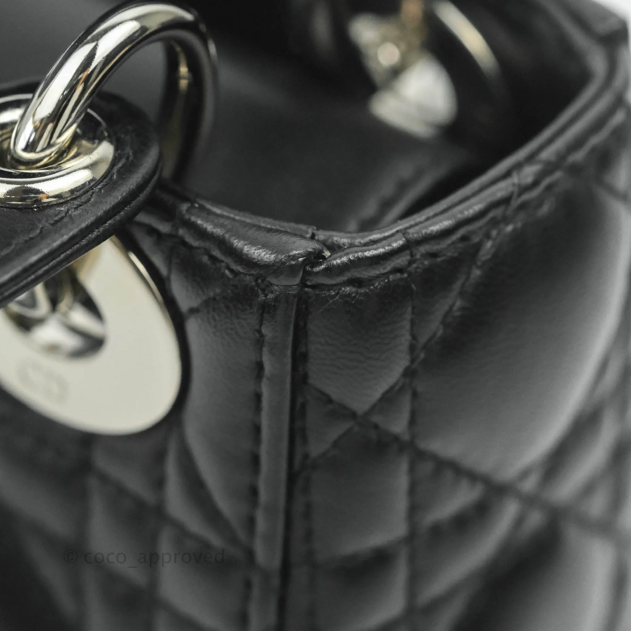 Christian Dior Cannage Mini Lady Dior Black Silver Hardware