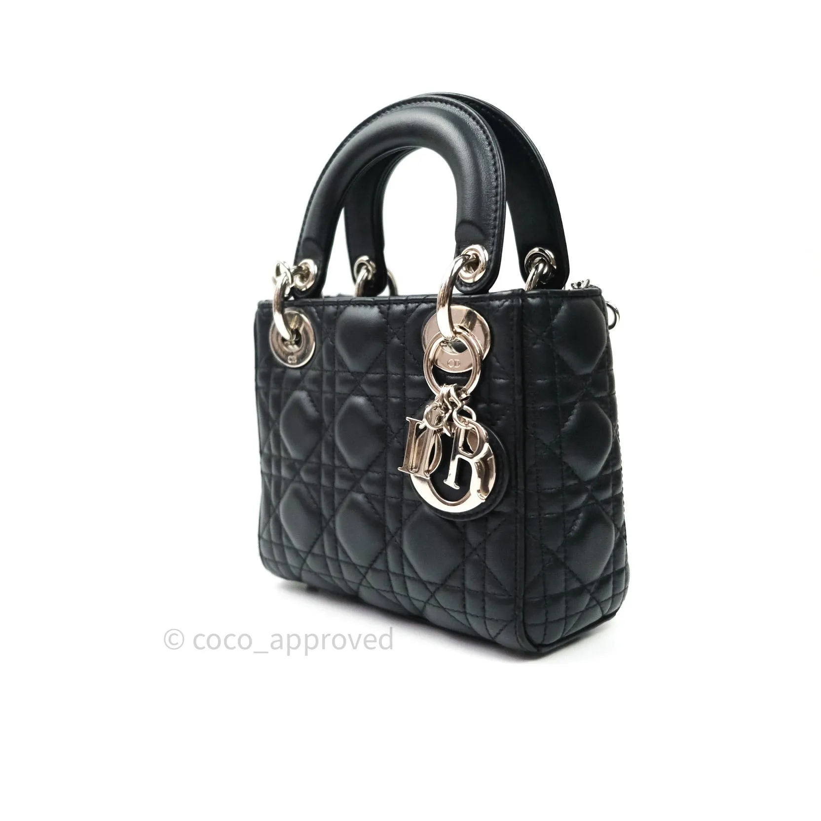 Christian Dior Cannage Mini Lady Dior Black Silver Hardware