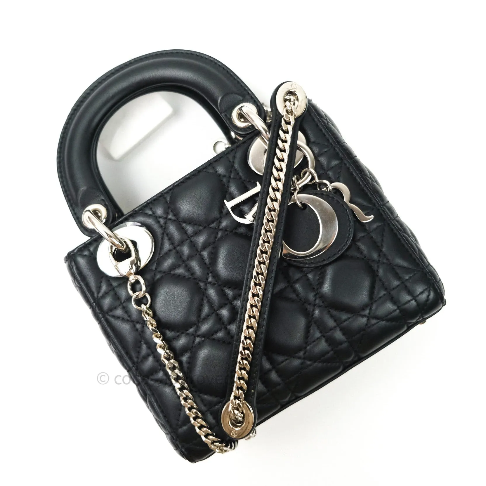 Christian Dior Cannage Mini Lady Dior Black Silver Hardware