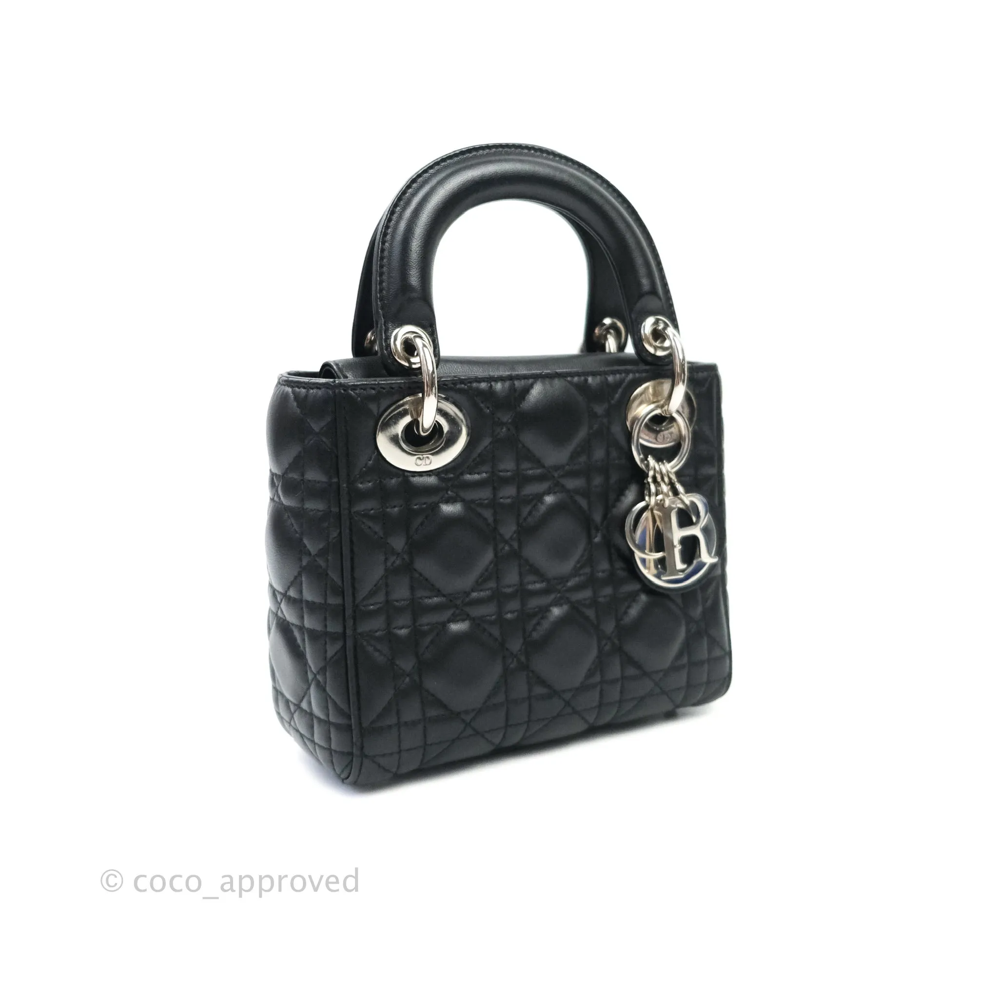 Christian Dior Cannage Mini Lady Dior Black Silver Hardware