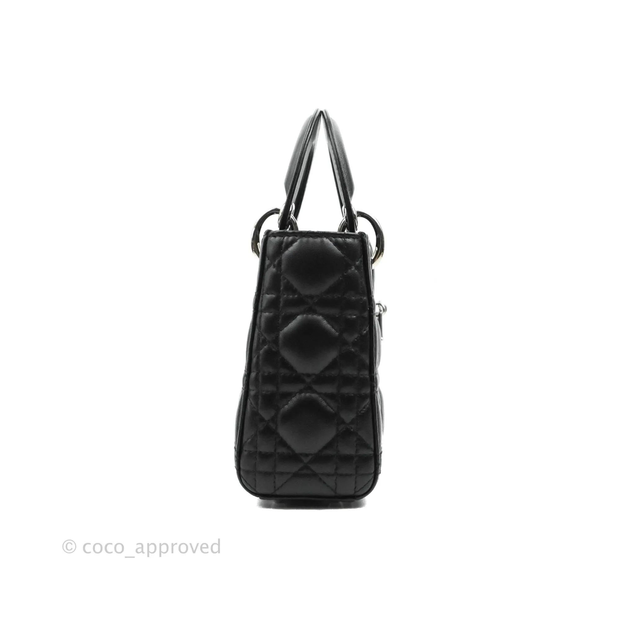 Christian Dior Cannage Mini Lady Dior Black Silver Hardware