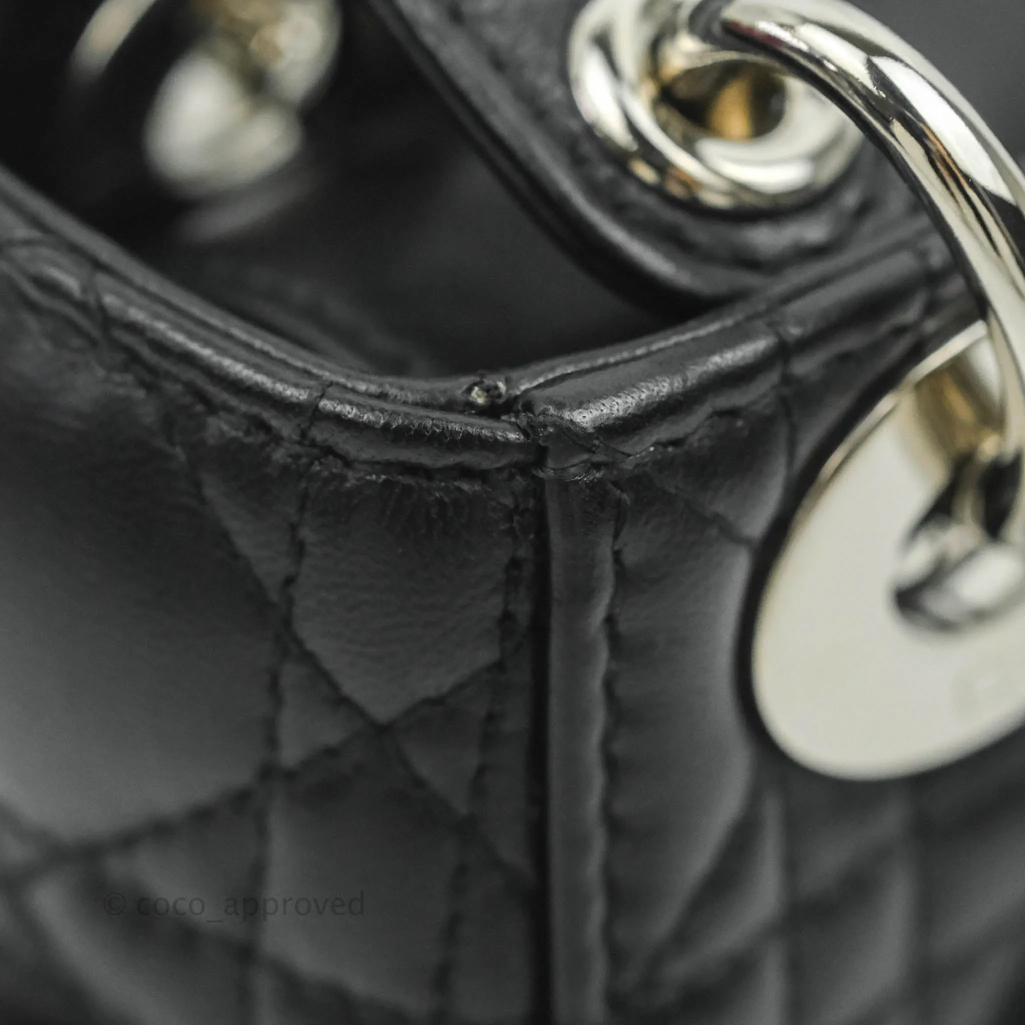 Christian Dior Cannage Mini Lady Dior Black Silver Hardware