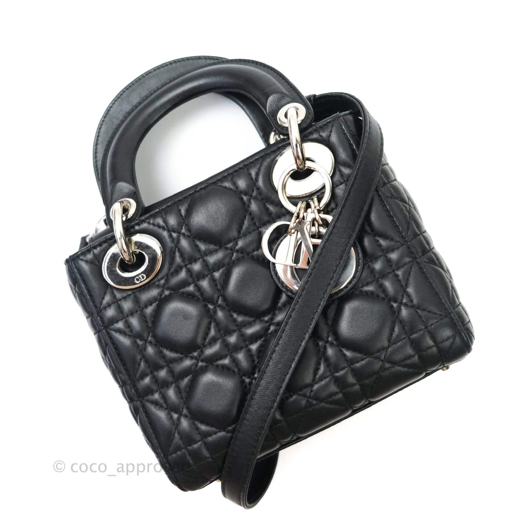 Christian Dior Cannage Mini Lady Dior Black Silver Hardware
