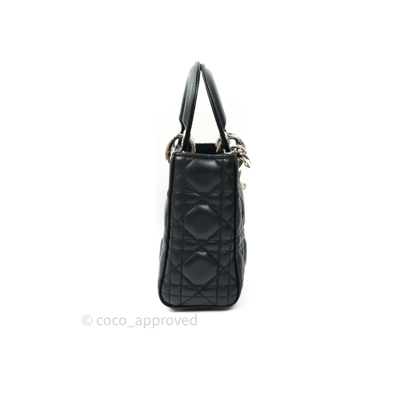 Christian Dior Cannage Mini Lady Dior Black Silver Hardware