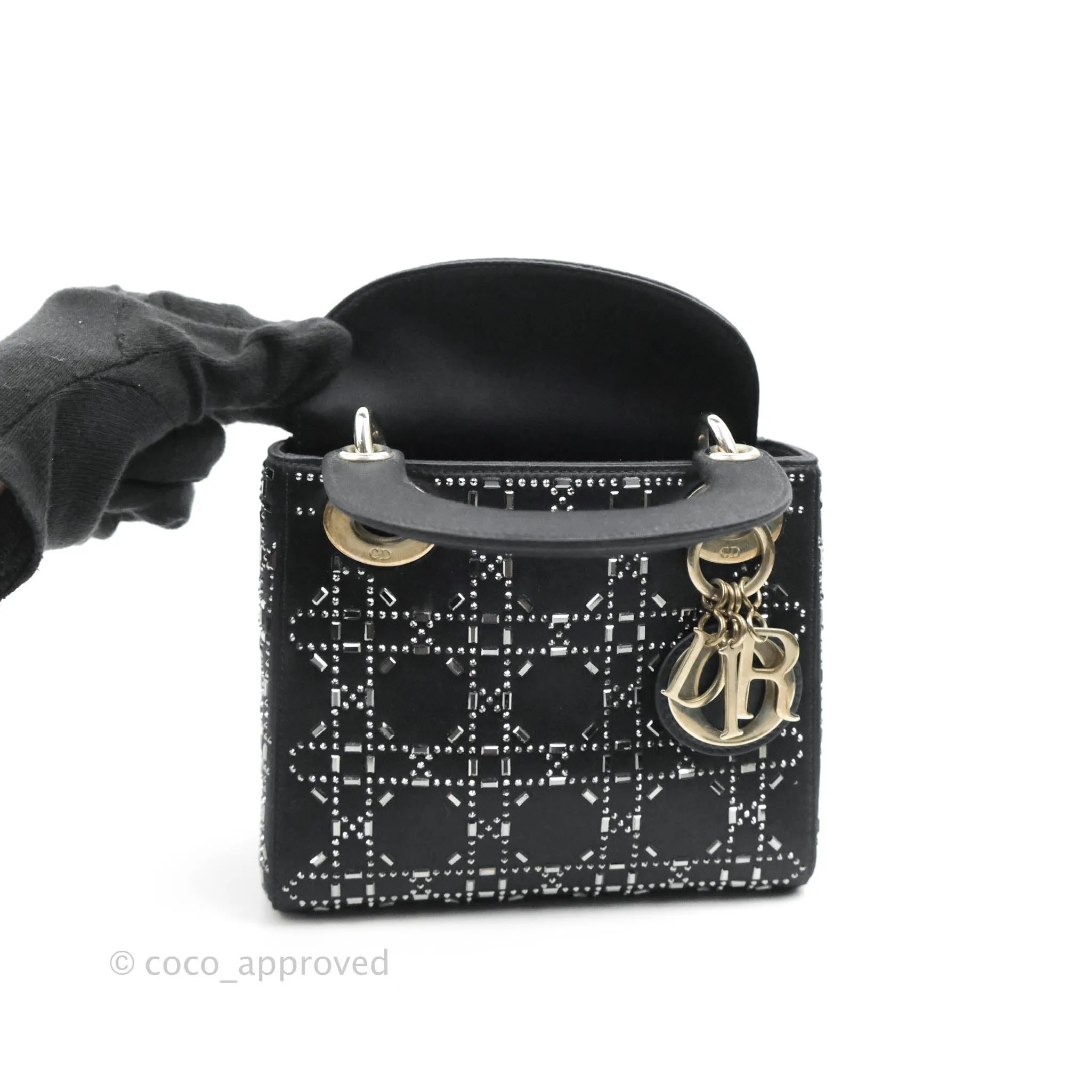 Christian Dior Cannage Mini Lady Dior Satin Crystal