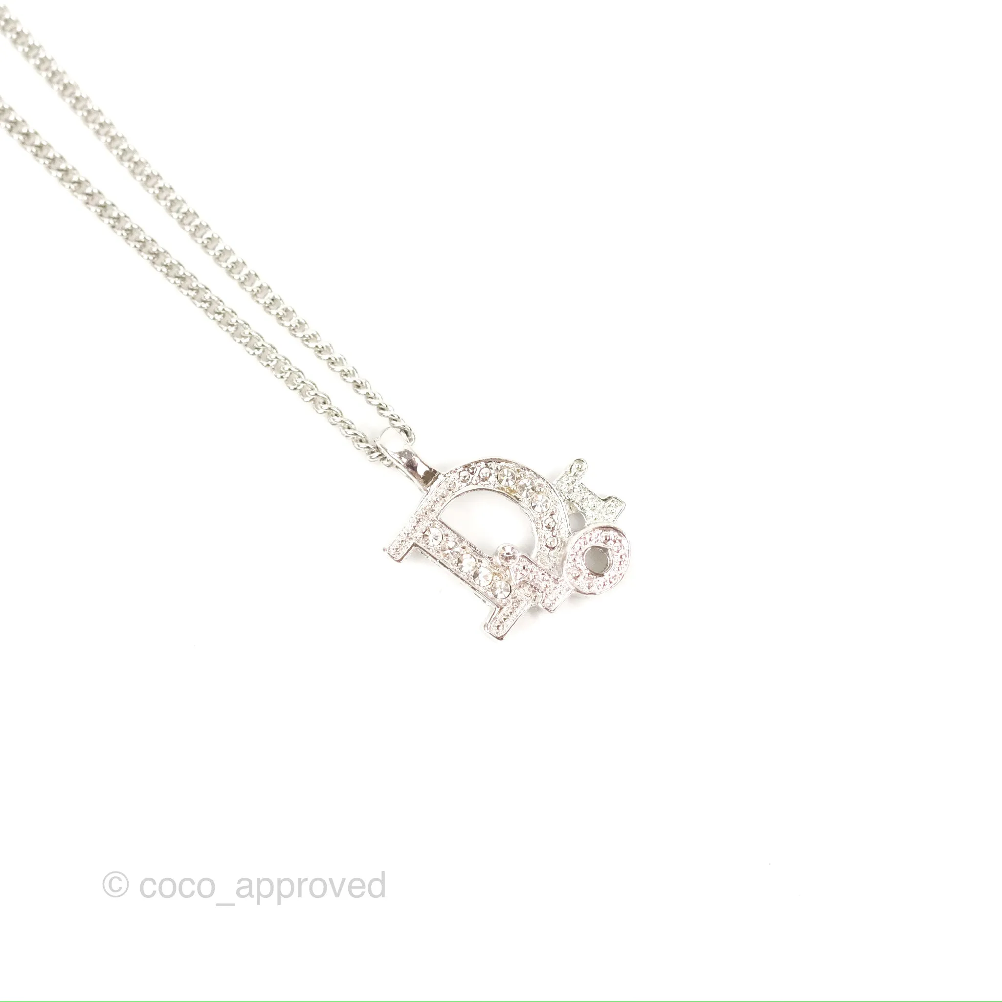 Christian Dior Crystal Oblique Necklace Silver Tone
